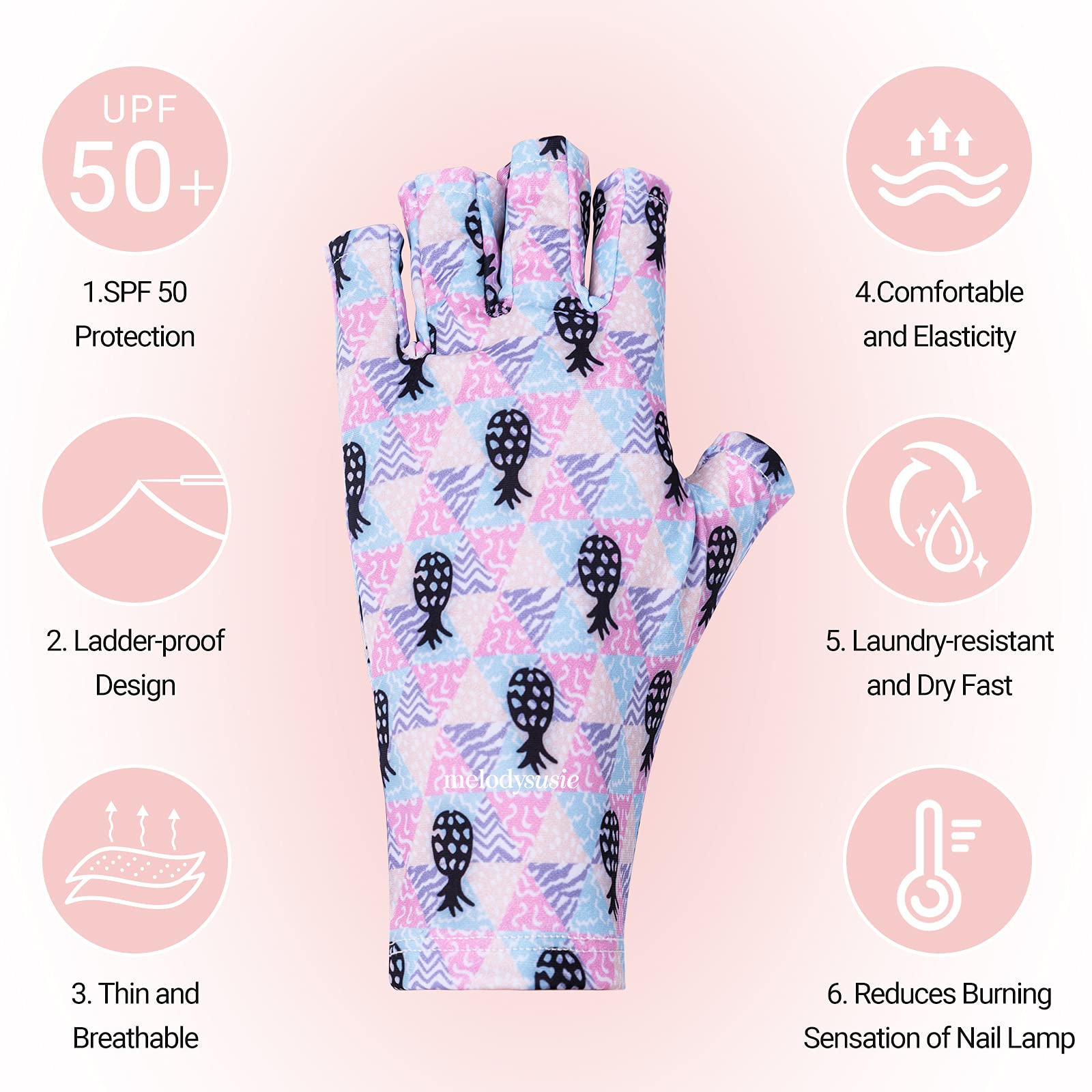 Melodysusie Uv Gloves For Nails, Uv Lamp Gloves For Manicures Protection, Pineapple Style Gel Manicure Gloves, Nail Art Skin Car