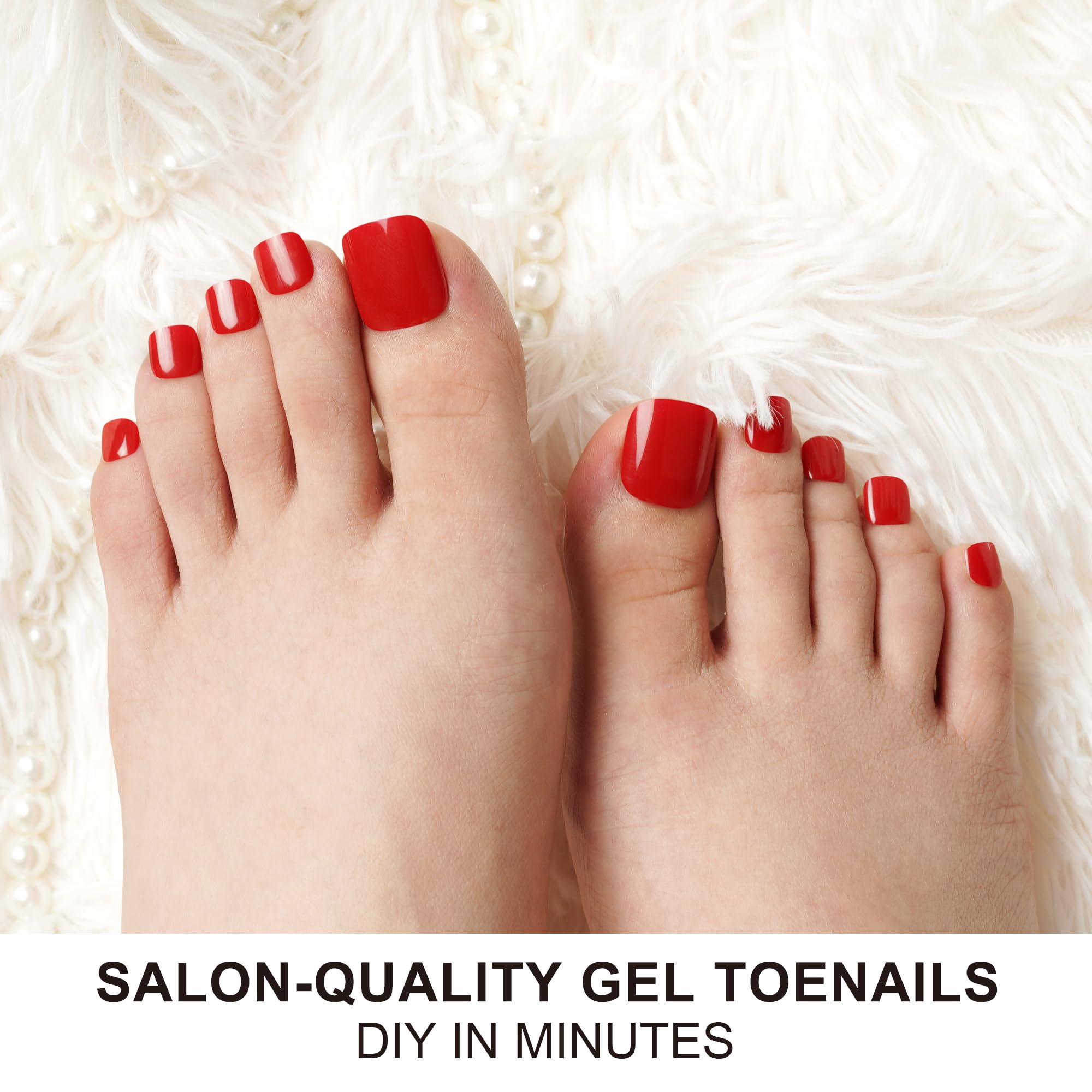 Danni & Toni Semi Cured Gel Toenail Strips Red (Scarlet Delight) Gel Toenail Stickers Glazed Gel Pedi Wraps 37 Stickers