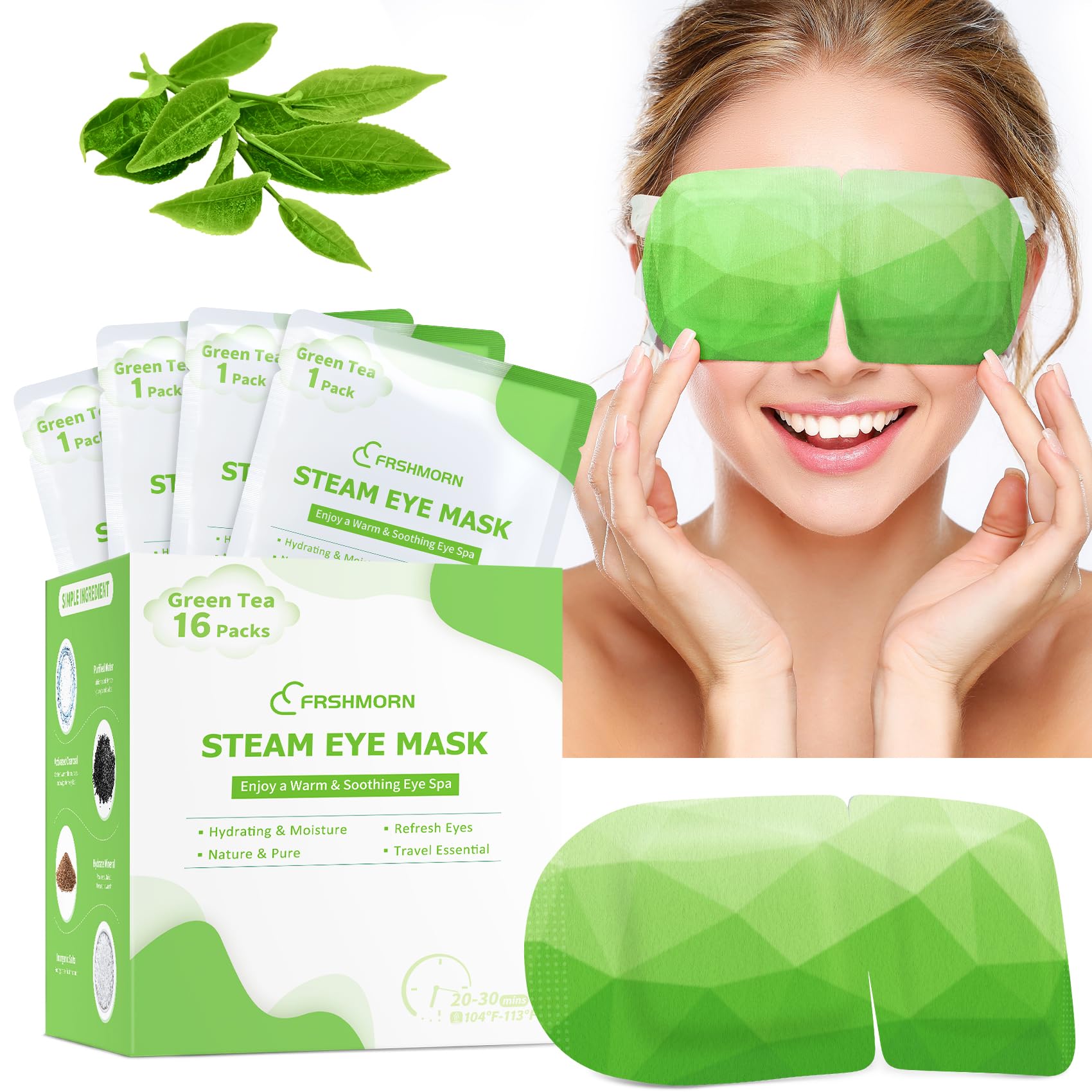 FRSHMORN 16 Packs Steam Eye Mask, Heated Eye Mask for Sleeping, Warm Compress for Eyes, Self Heating Disposal Eye Mask Comfortab