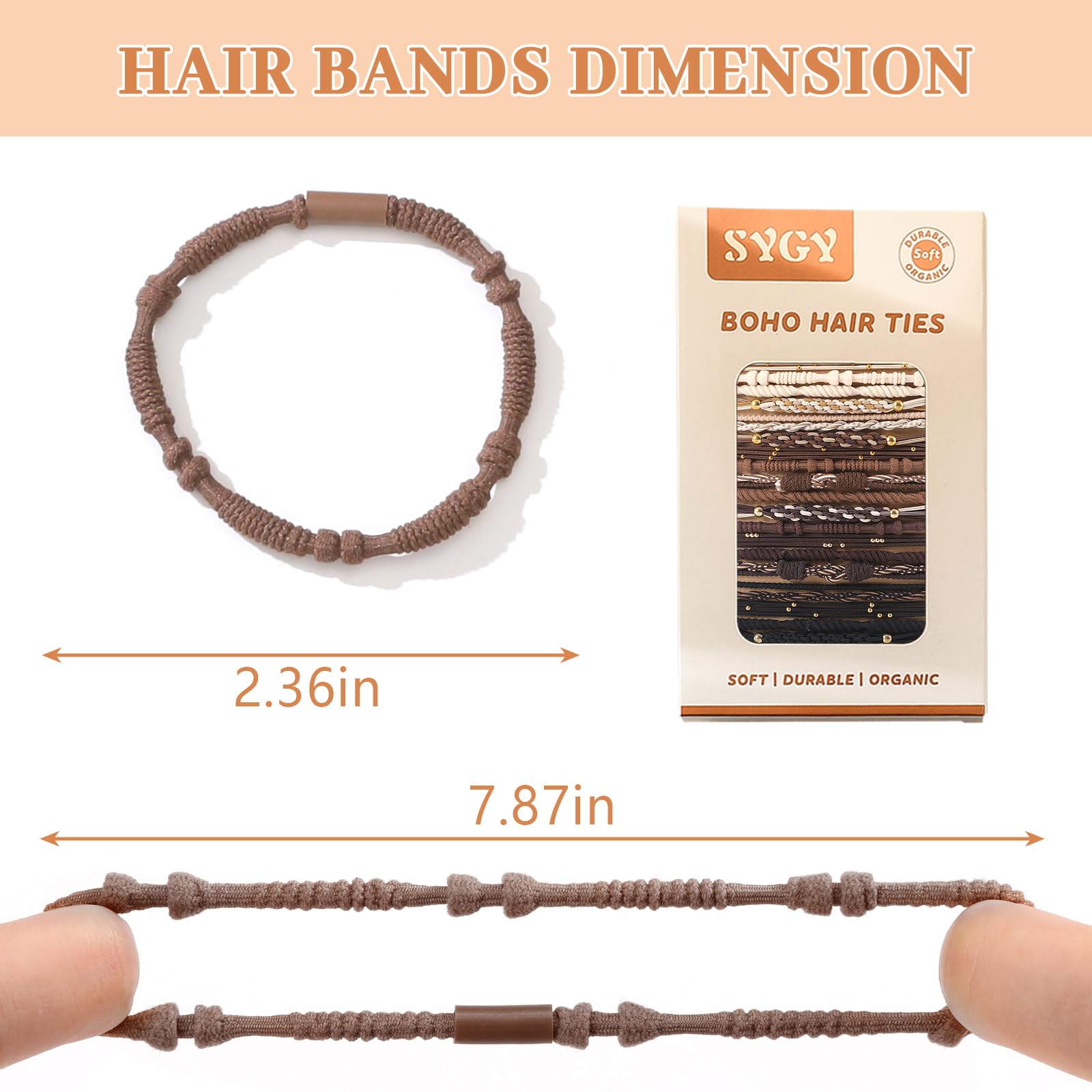 20 Pcs Boho Hair Ties, Nuetral Color Bracelets Hair Ties For Thick Or Thin Hair, 5 Styles Boho Ties For Ponytail Holders, 2.36 H