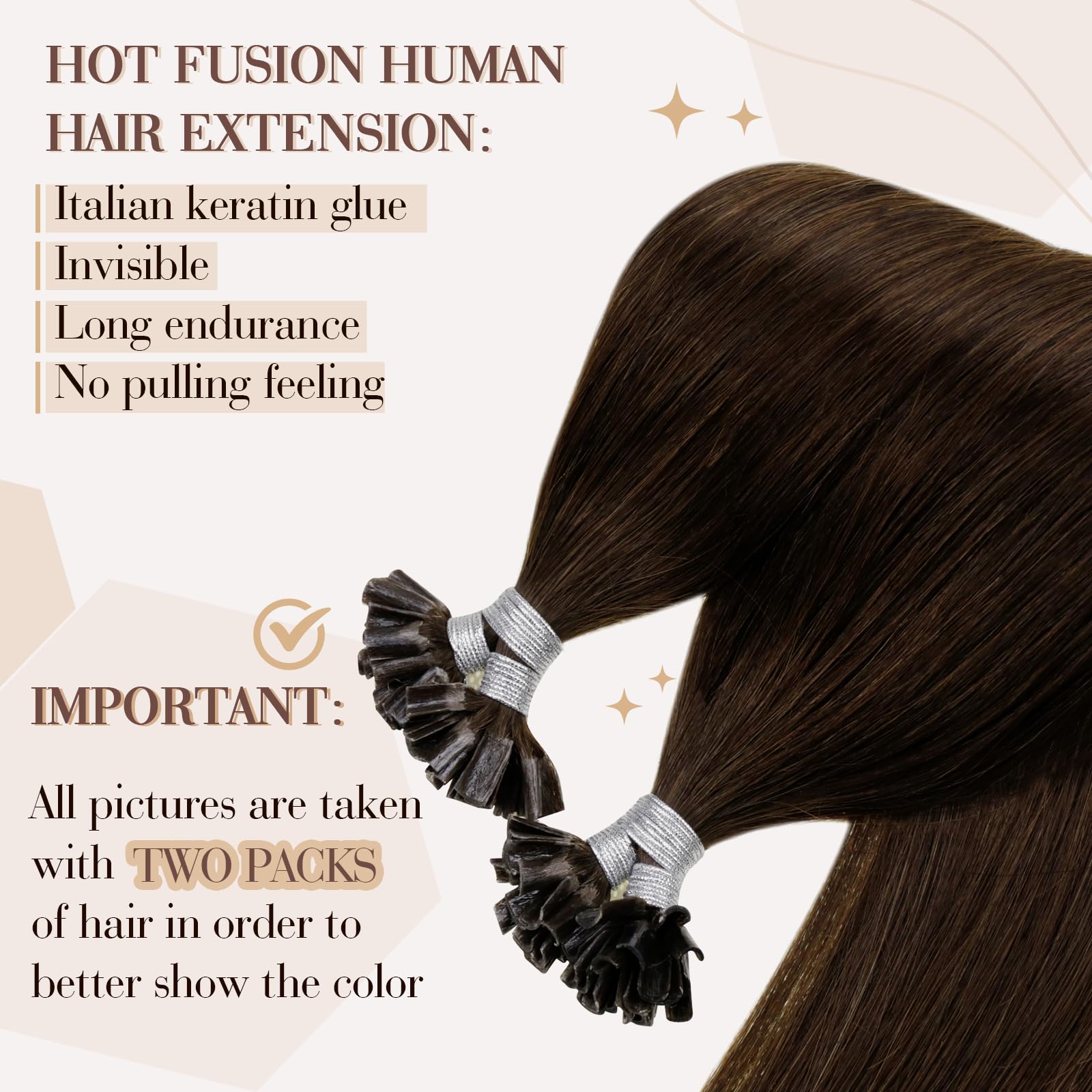 Hetto K Tip Hair Extensions Real Human Hair Dark Brown U Tip Hair Extensions Human Hair Pre Bonded K Tip Hair Extensions Long 22