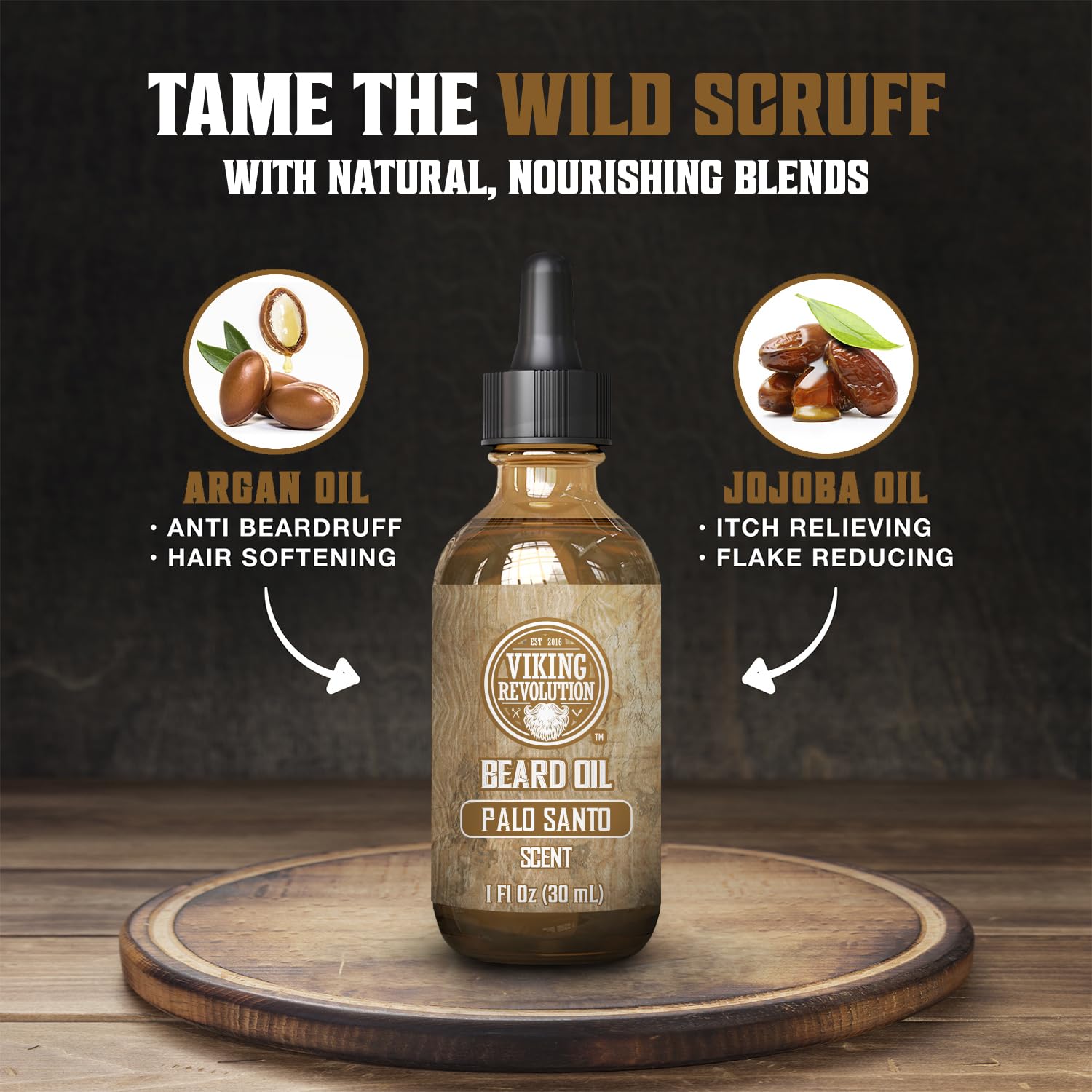 Viking Revolution Palo Santo Beard Oil For Men - Natural Mens Beard Oil With Argan Oil And Jojoba Oil - Beard Softener, Strength