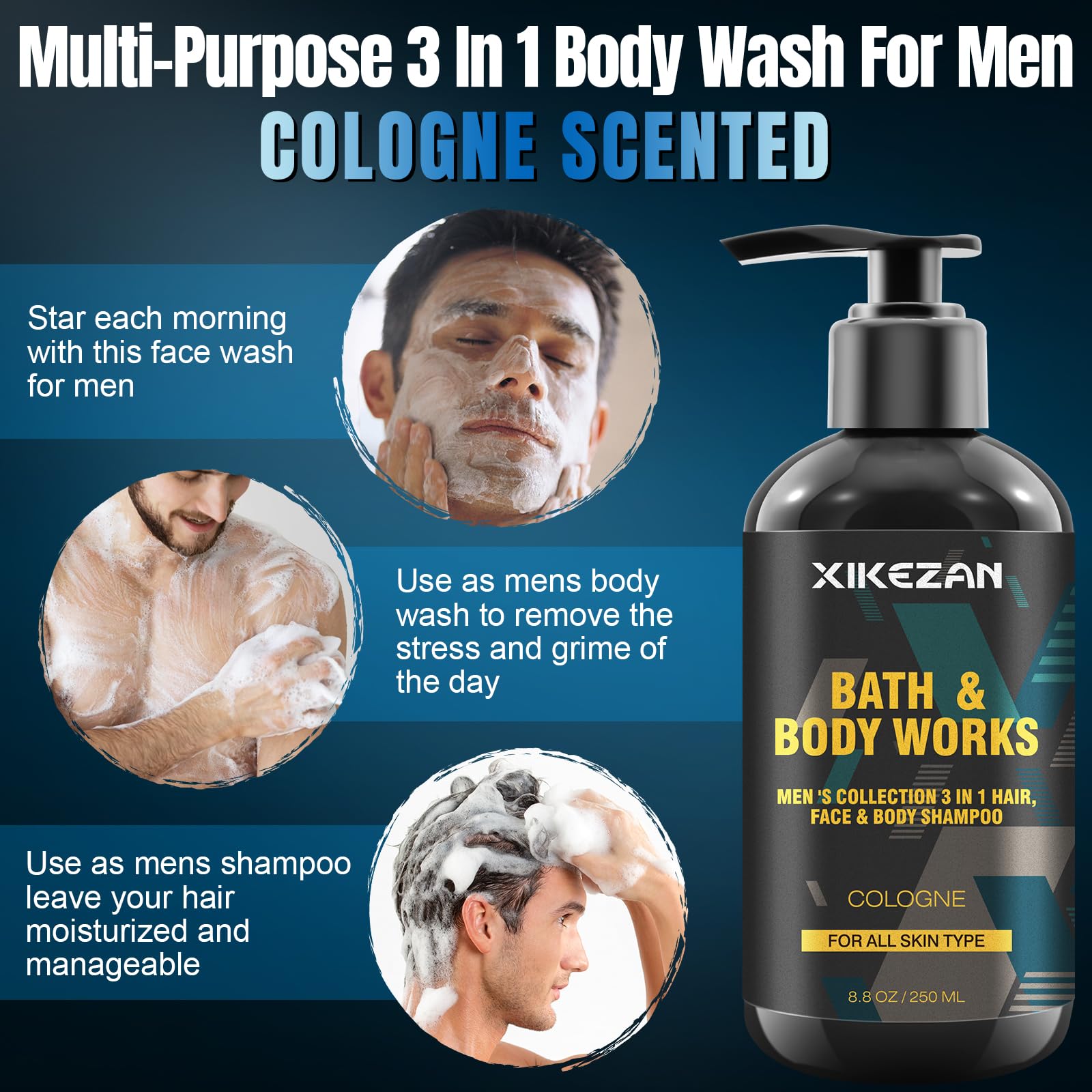 Gifts For Men,Mens Body Wash Gift Set Cleansing & Hydrating Skin W/Face Wash,Deodorant,Sandalwood & Cologne 3 In 1 Hair,Face & B