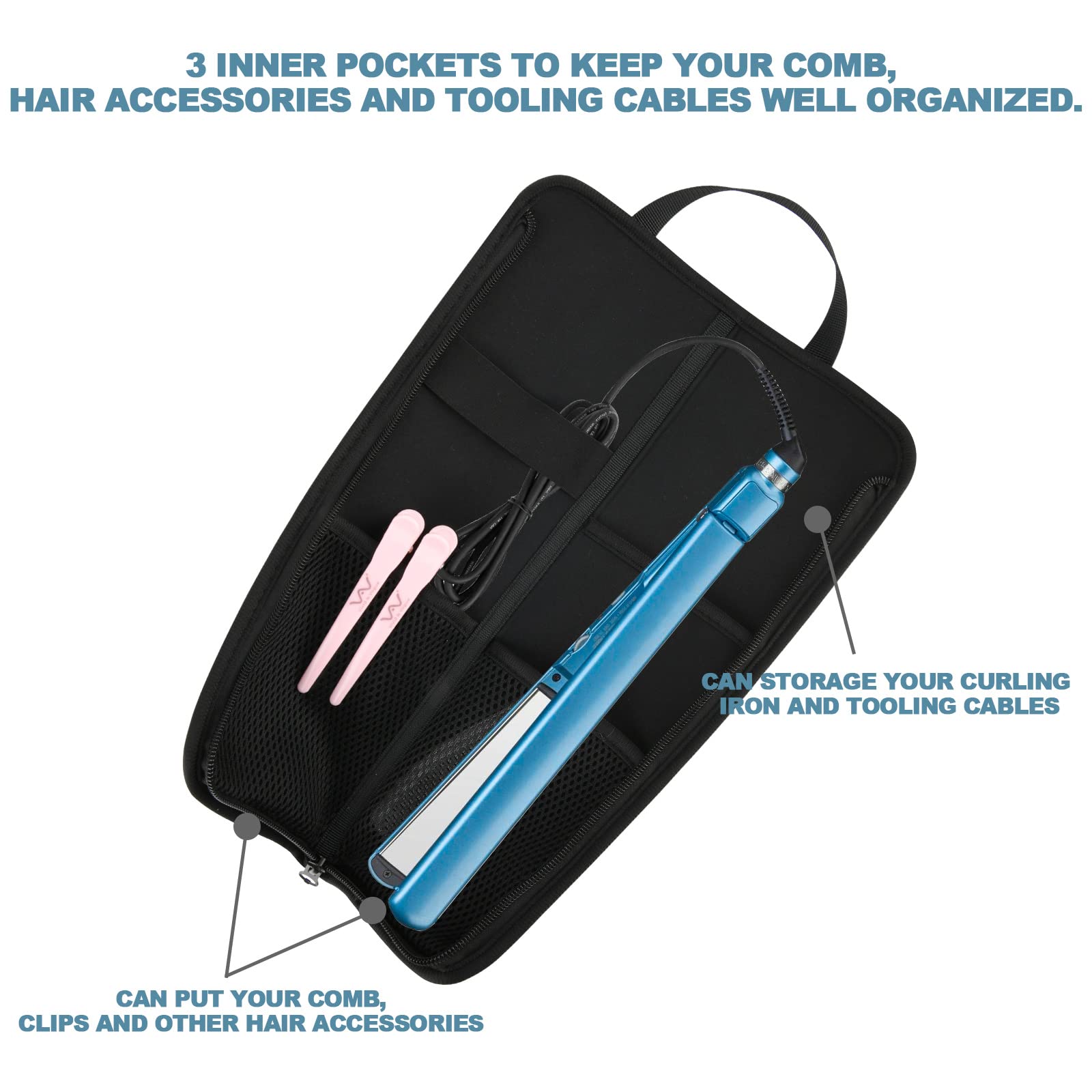 Beautyflier Premium Universal Flat Iron Holder Tavel Bag, Heat-Resistant Canvas Travel Tote Bag for Hair Straighteners, Ideal fo
