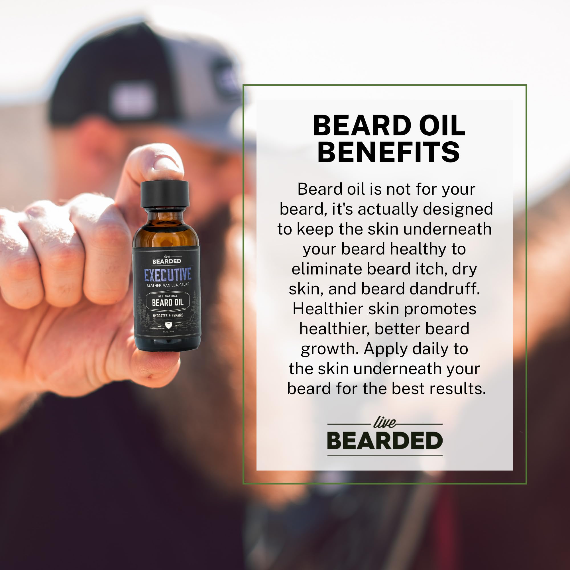 Live Bearded: Premium All-Natural Beard Care For Men - Jojoba Beard Oil For Dry Flaky Skin, 1 Fl Oz, Made In The Usa, Executive