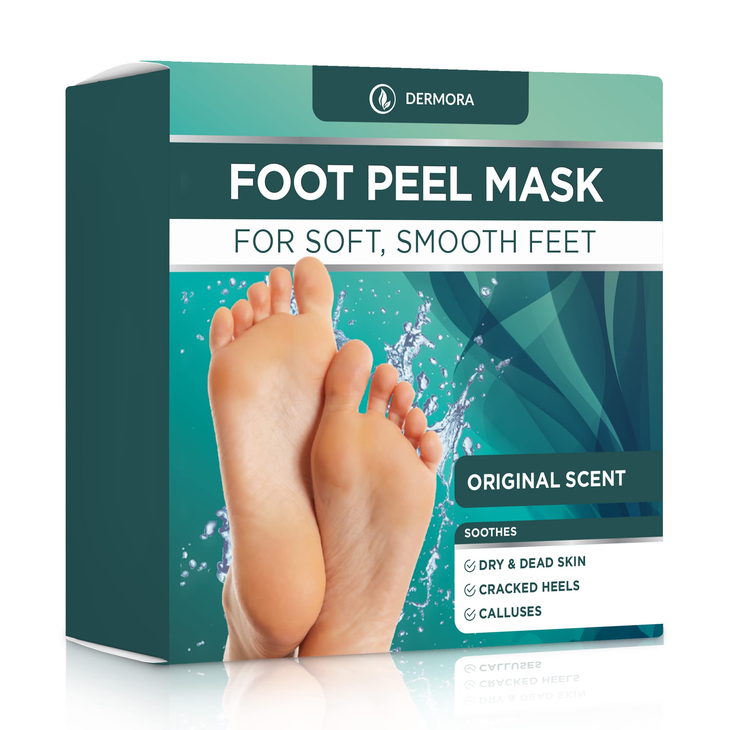 DERMORA Foot Peel Mask - 4 Pack of Regular Size Skin Exfoliating Foot Masks for Dry, Cracked Feet, Callus, Dead Skin Remover for