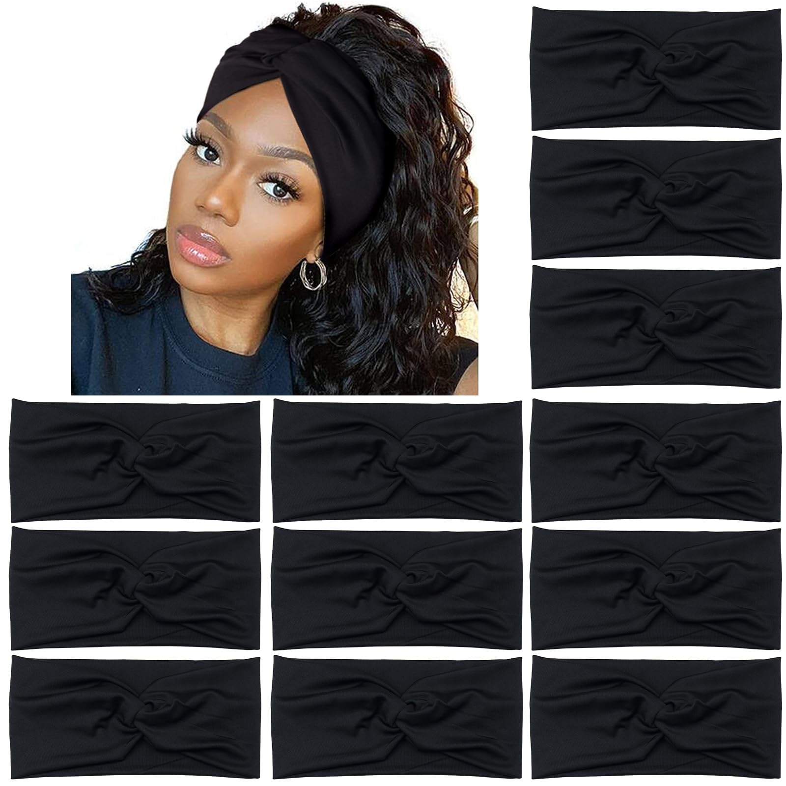 Yeshan Black Headbands for Women No slip Wide Stretchy Headbands Twist Knotted Headbands Yoga Workout Sport Hair bands,Pack of 1