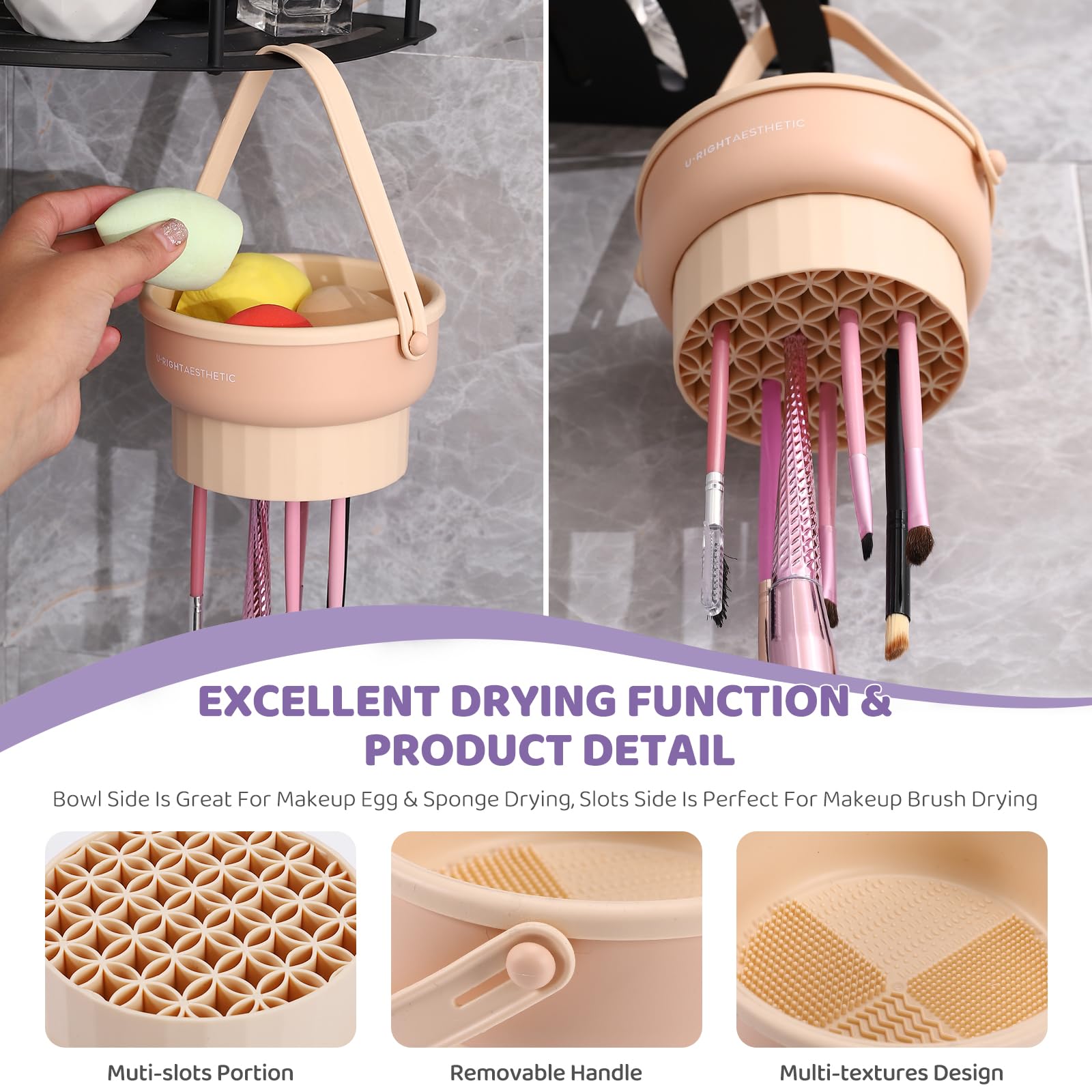Makeup Brush Cleaner Mat 3 In 1 Silicone Makeup Brush Cleaner Bowl Cosmetic Brushes Cleaning Tool Organizer For Storage And Air