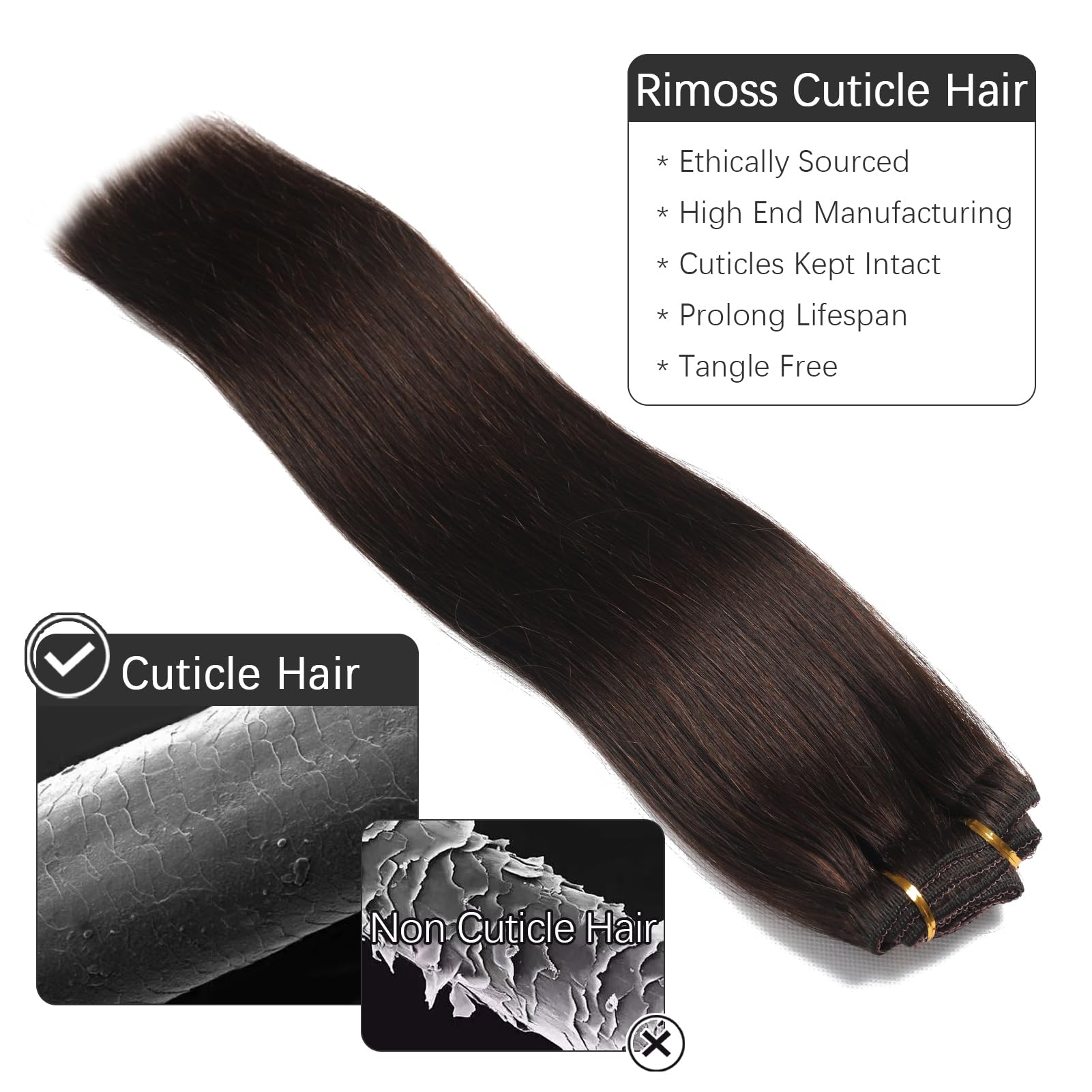 Rimoss Clip In Hair Extensions Real Human Hair, Premium Dark Brown Remy Human Hair Clip In Extensions Straight, Soft 7Pcs Hair E