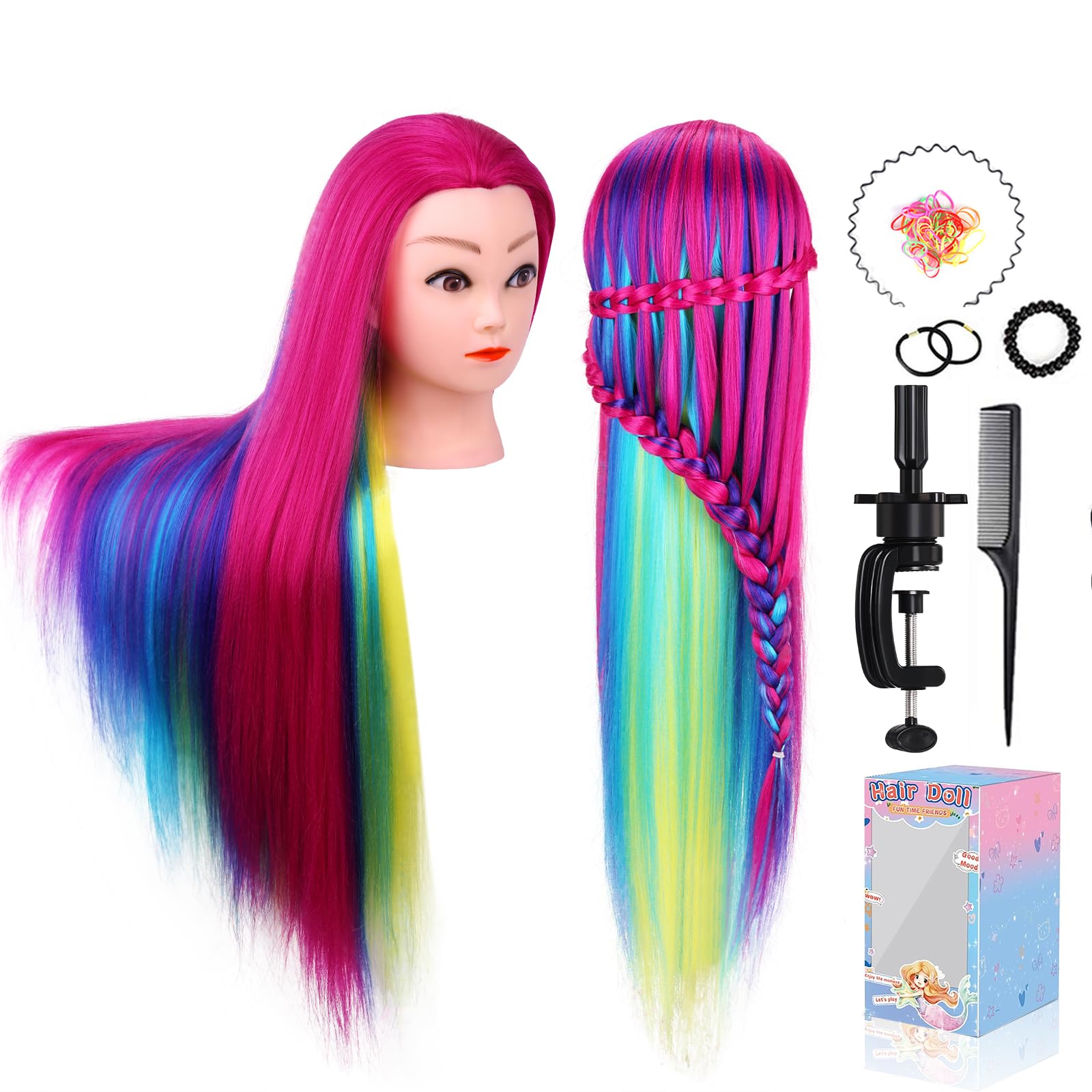 Mannequin Head with Hair, Beauty star 29'' Cosmetology Doll Head for Hair Styling to Practice on, Hairdressing Training Braiding
