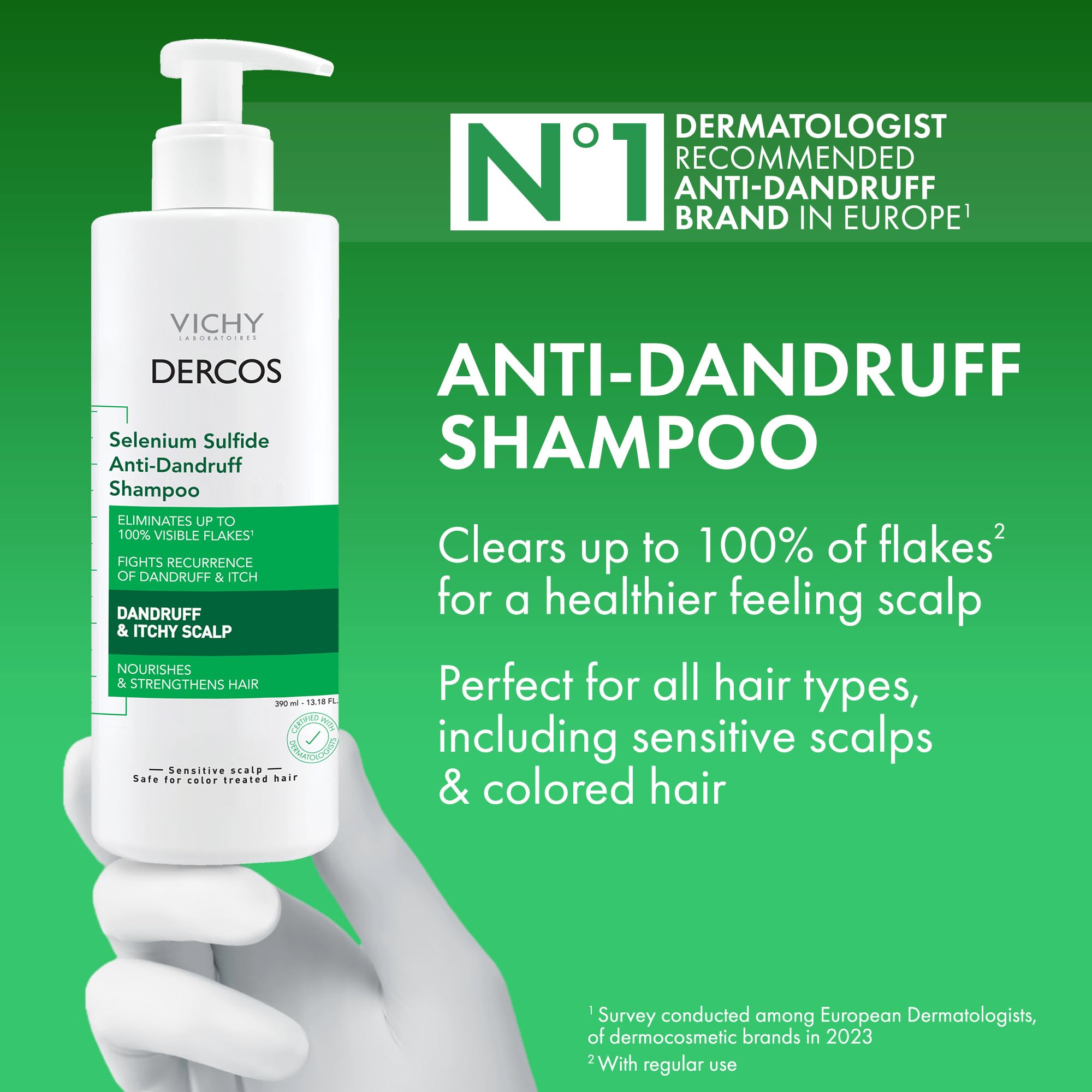 Dercos Selenium Sulfide Anti Dandruff Shampoo, Eliminates Flakes & Fights Recurring Dandruff & Itchy Scalp, Color Safe Shampoo,