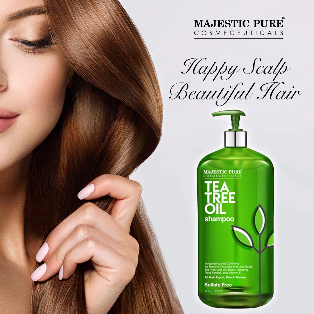 Majestic Pure Tea Tree Shampoo For Men And Women -16 Fl Oz - Hydrating Formula Fights Dandruff, Lice And Itchy, Irritating Or Dr