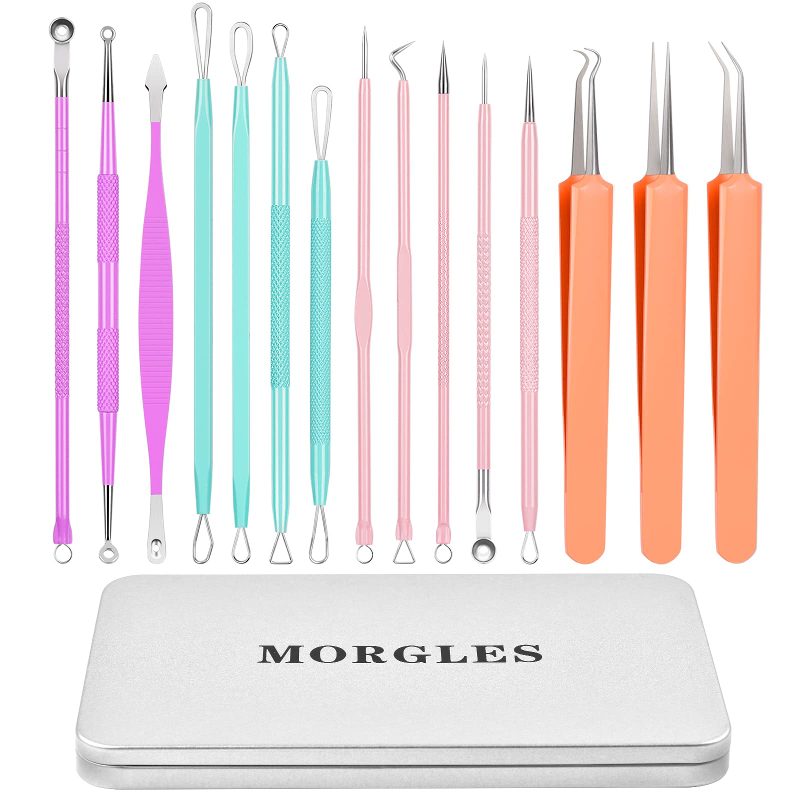 Blackhead Remover Tools, MORGLES 15PCS Pimple Popper Tool Kit Professional Stainless Comedone Pimple Extractor Tool for Blackhea