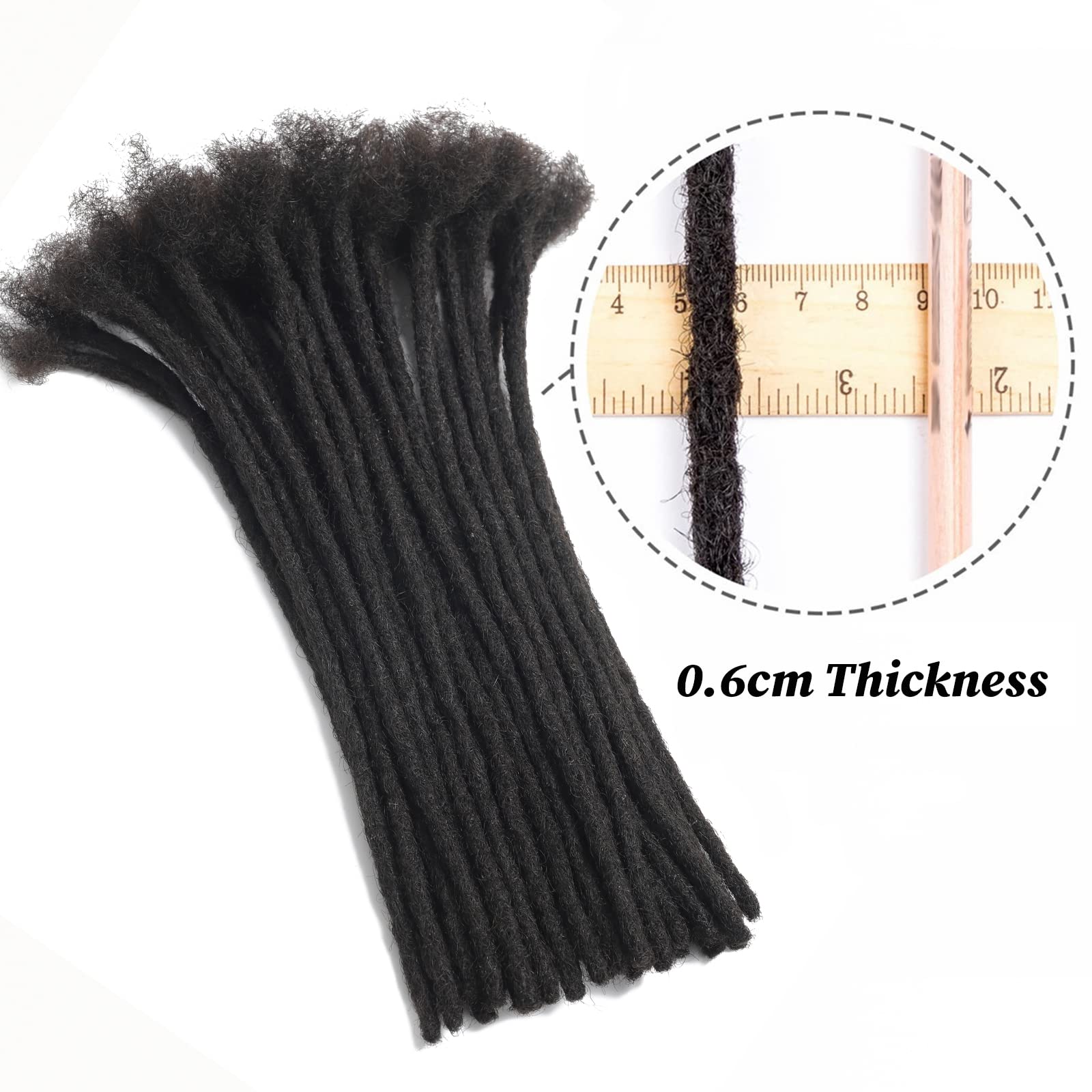 Dreadlock Extensions Human Hair 8 Inches 40 Strands 0.6Cm Width Handmade Permanent Loc Extensions For Women, Men Can Be Dyed,Cur