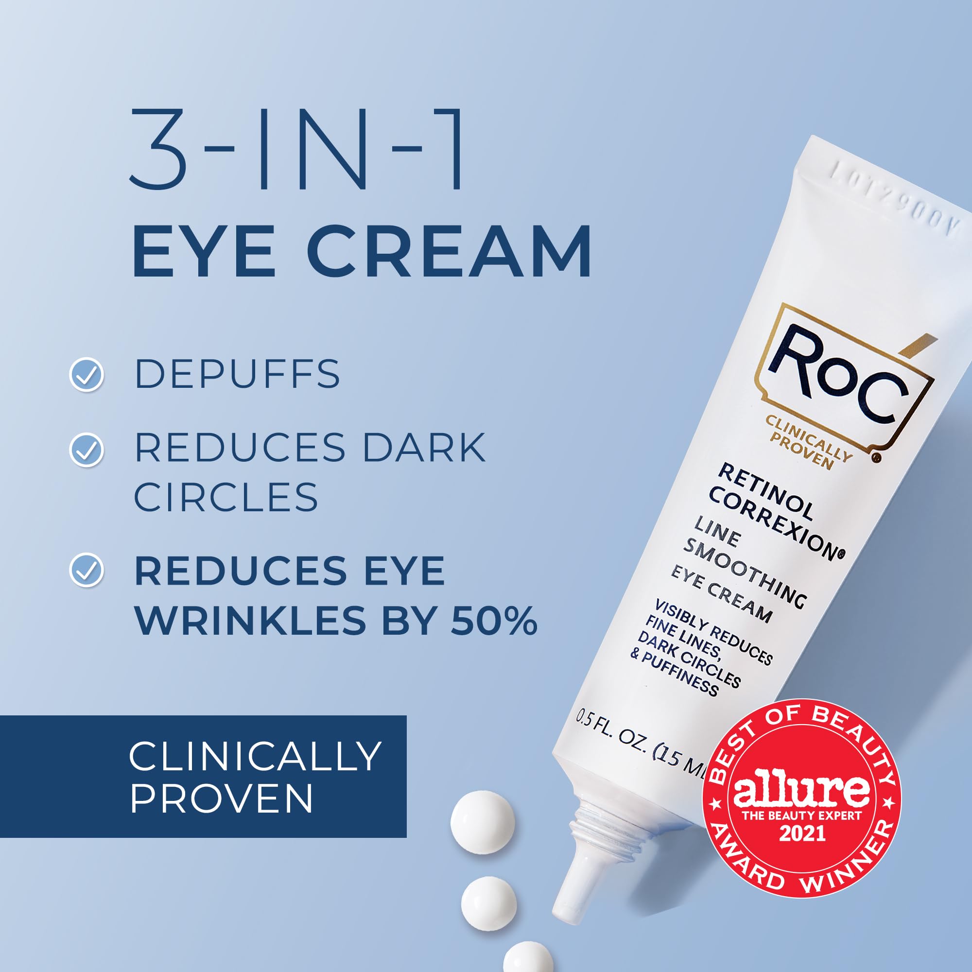 Roc Retinol Correxion Eye Cream Mini For Dark Circles & Puffiness, Daily Wrinkle Cream, Anti Aging Line Smoothing Skin Care Trea
