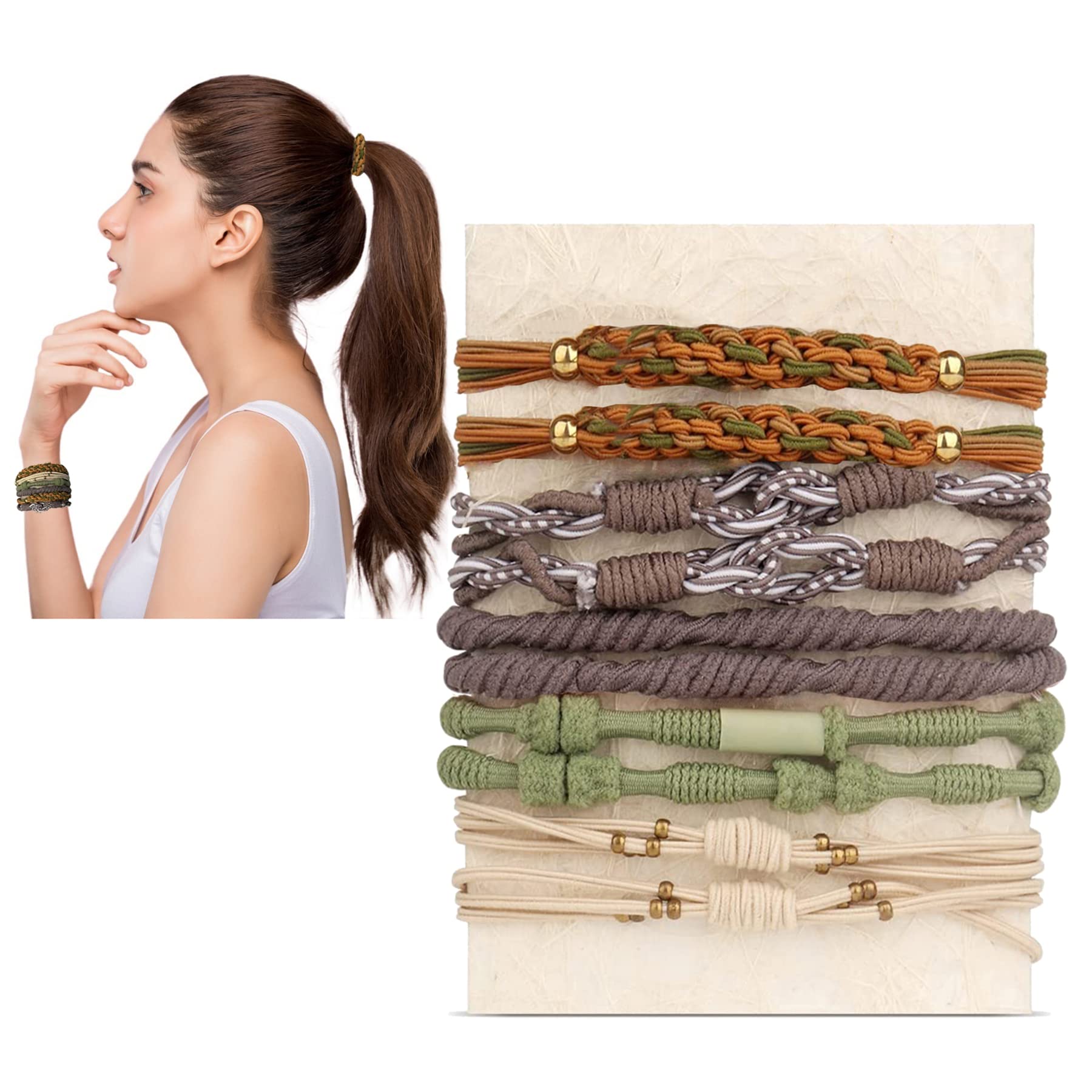 10pcs Boho Hair Ties Bracelets for Women Girls Thick Hair Accessories Braided Hair Tie Bracelet Elastic Cute Hair Ties No Damage