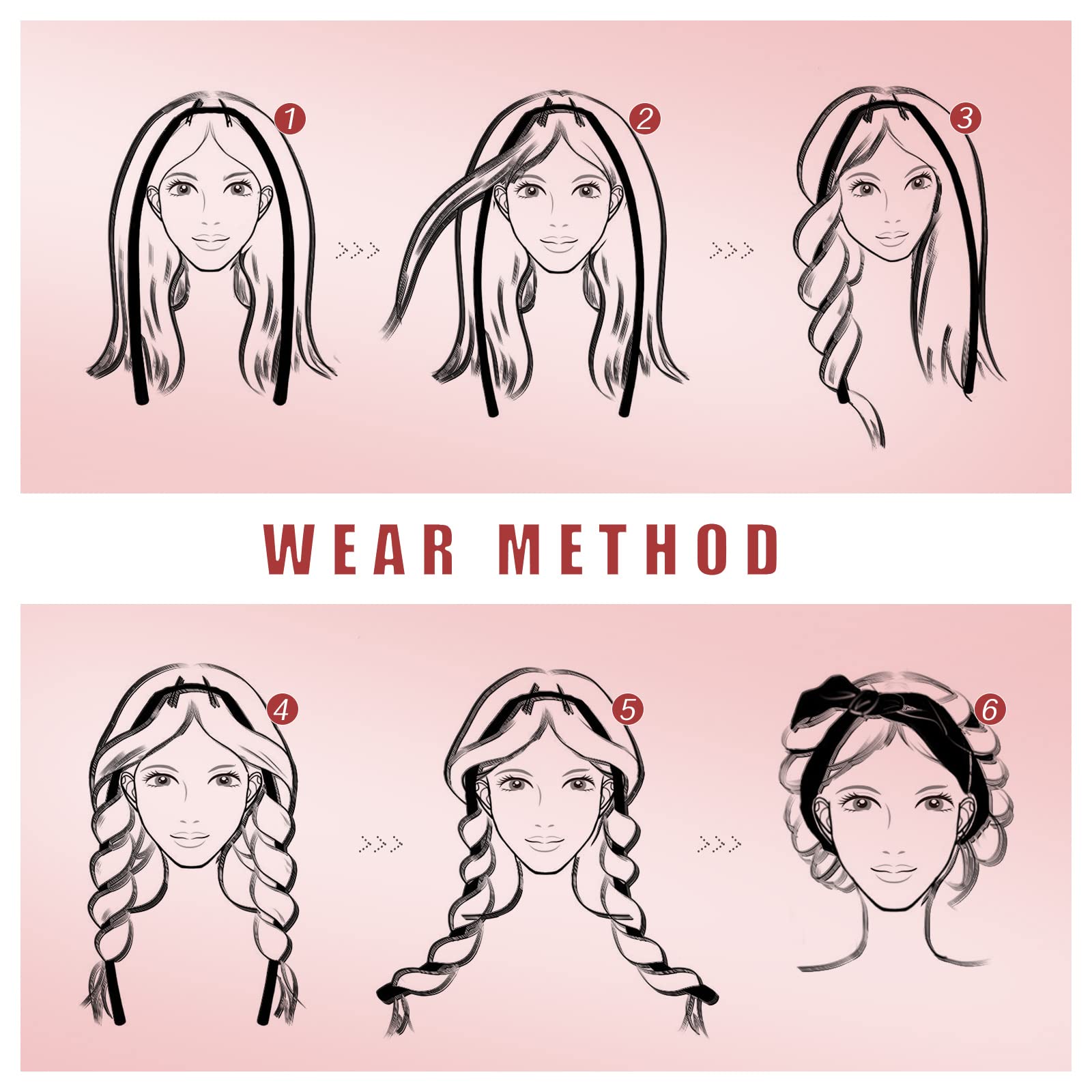 Fitifun Hair Curlers, 61' Extra Long No Heat Curling Headband Hair Curlers To Sleep In, Heatless Hair Curlers For Long Hair (Red