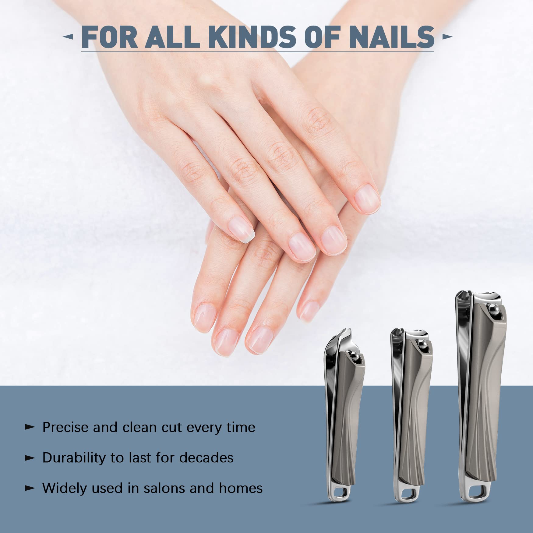 Bezox Nail Clipper, 3Pcs Set Fingernail Clippers - 2 Curved Blades And 1 Slant Cutting Edge Toenail Cutter Nail Trimmer