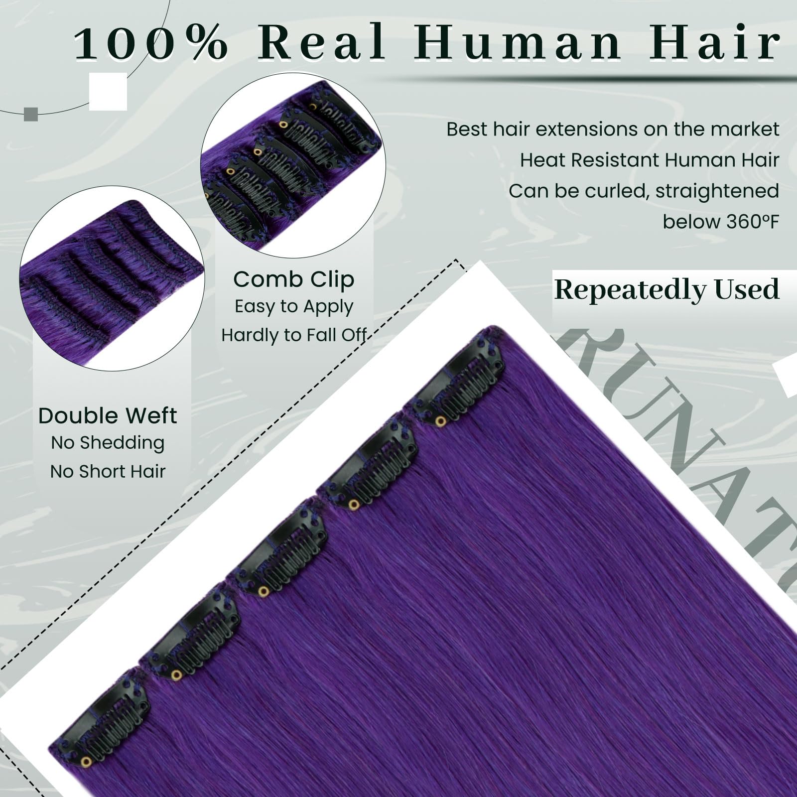 Runature Clip In Hair Extensions Real Human Hair 18 Inch Clip In Hair Extensions Purple Human Hair Clip In Extensions Purple Hai