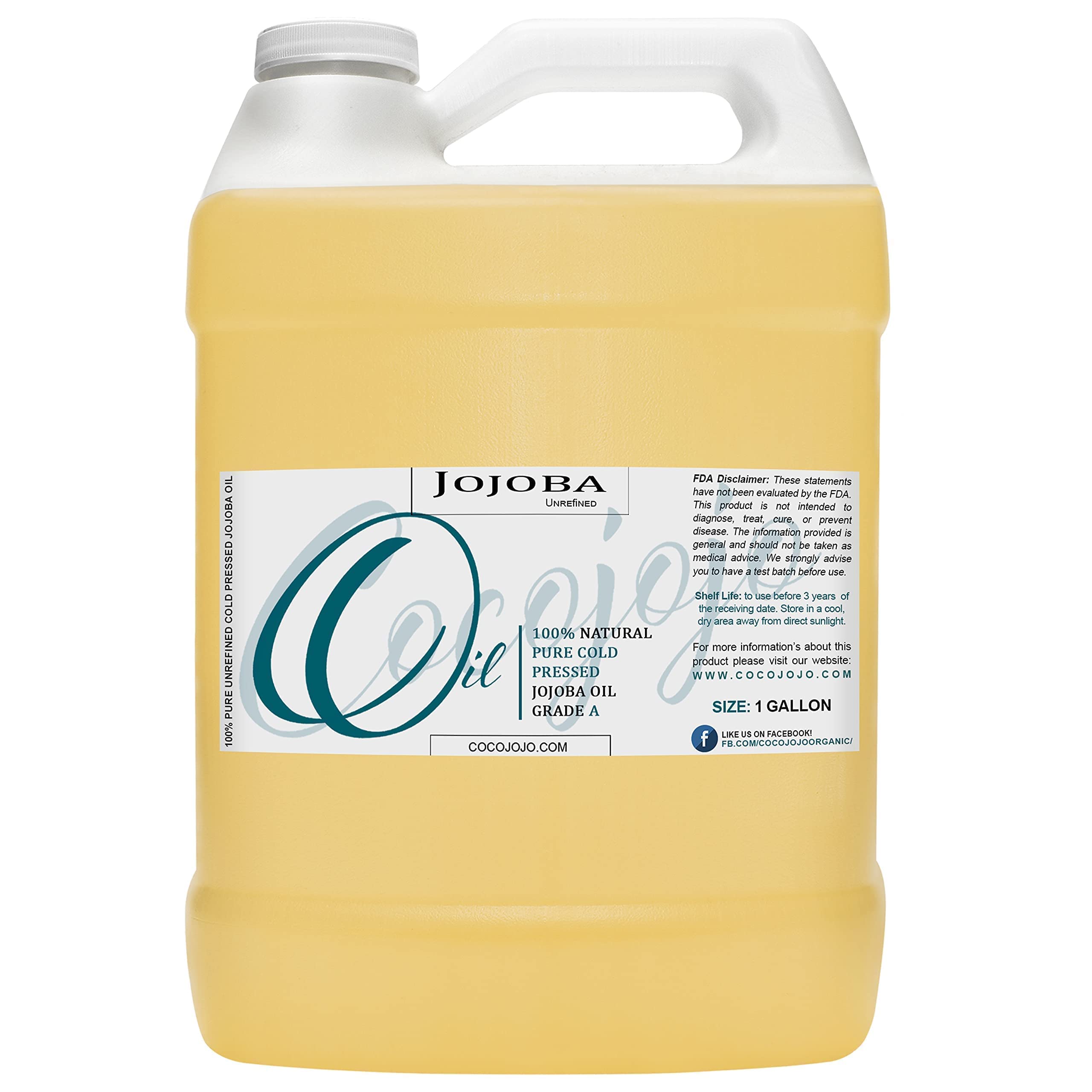 Jojoba Oil Gallon - Organic 100% Pure & Natural Cold Pressed Extra Virgin Golden Jojoba Oil Bulk (128 Oz / 1 Gal.) Moisturizer F