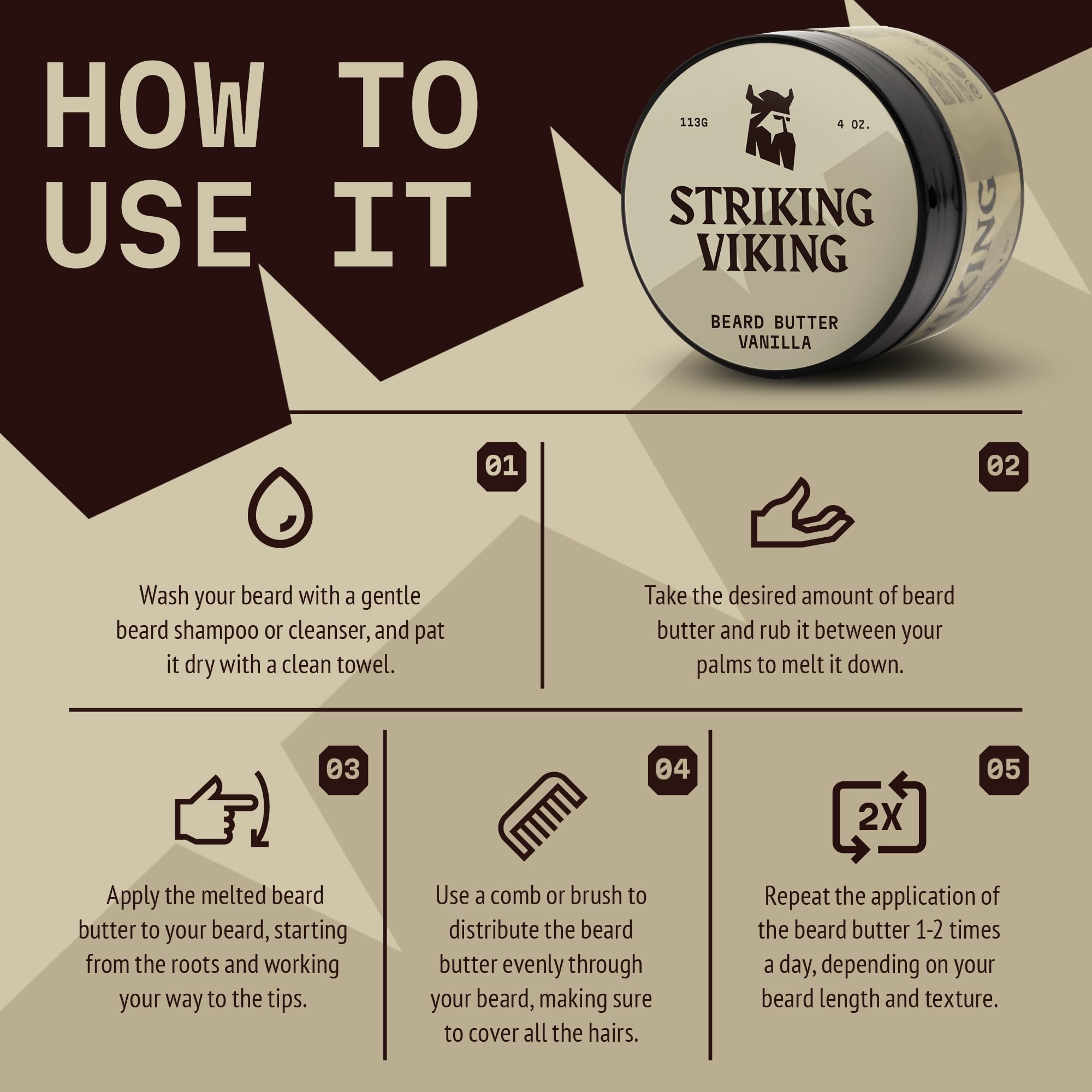 Striking Viking Beard Butter - Non Greasy Beard Butter For Men With Natural Ingredients 4Oz - Keep Your Beard Hydrated & Refresh