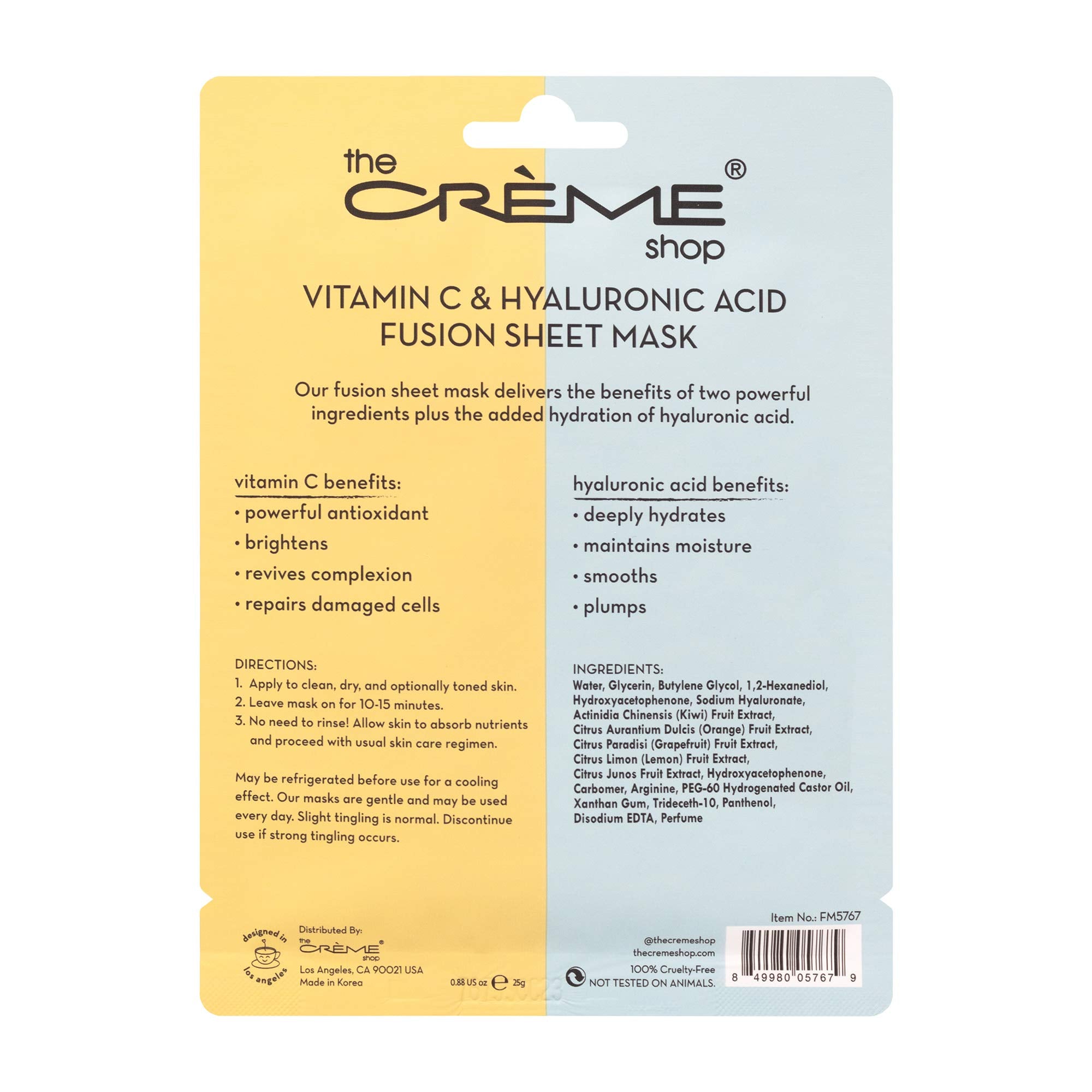 The Crme Shop - Vitamin C & Hyaluronic Acid Fusion Full Face Masks, Korean Facial Skin Care And Moisturizer - Hydrating, Blackhe