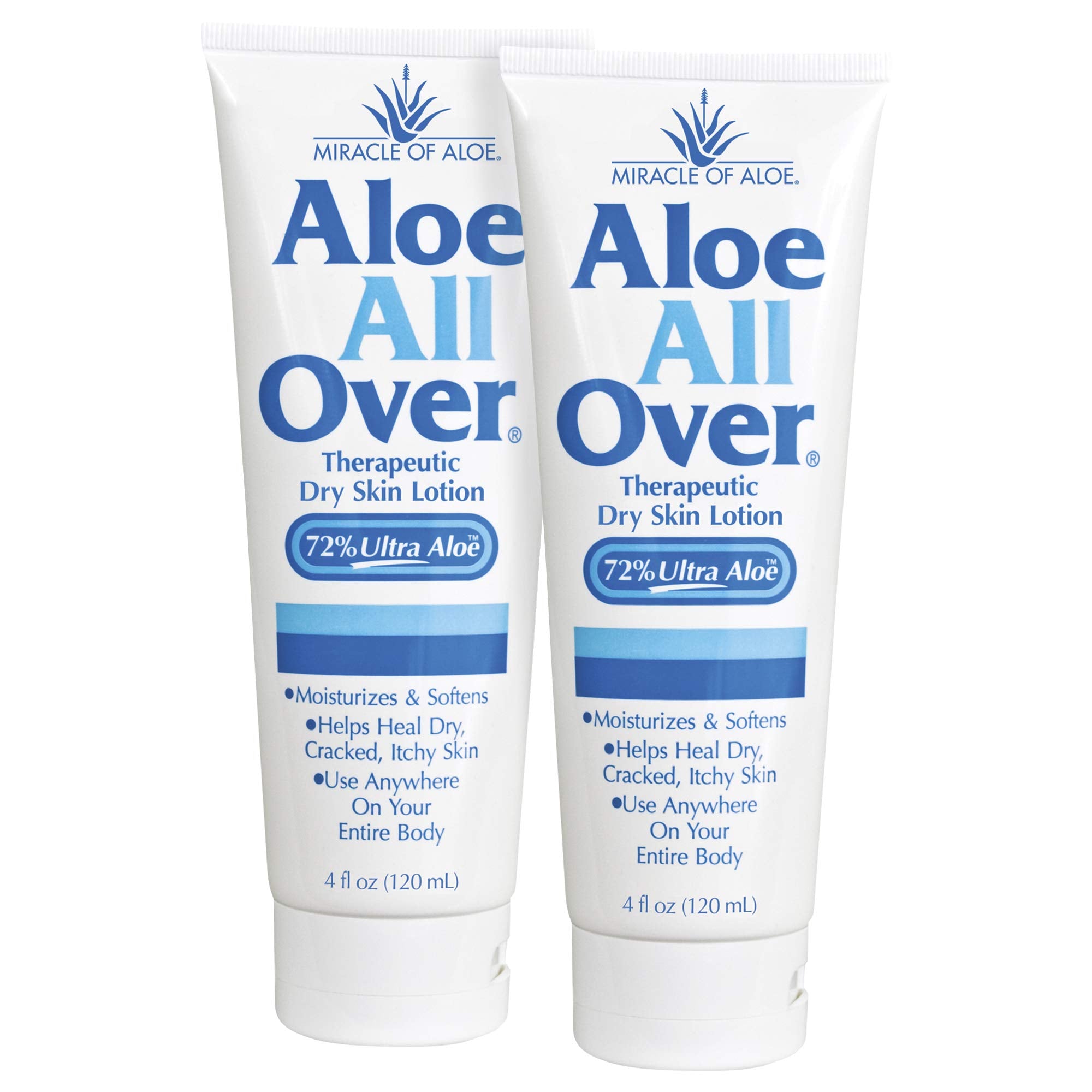 Miracle of Aloes Aloe All Over Super Moisturizing Dry Skin Lotion (2-Pack, 4 oz) - Made with 72% UltraAloe Aloe Vera Gel. Safe f