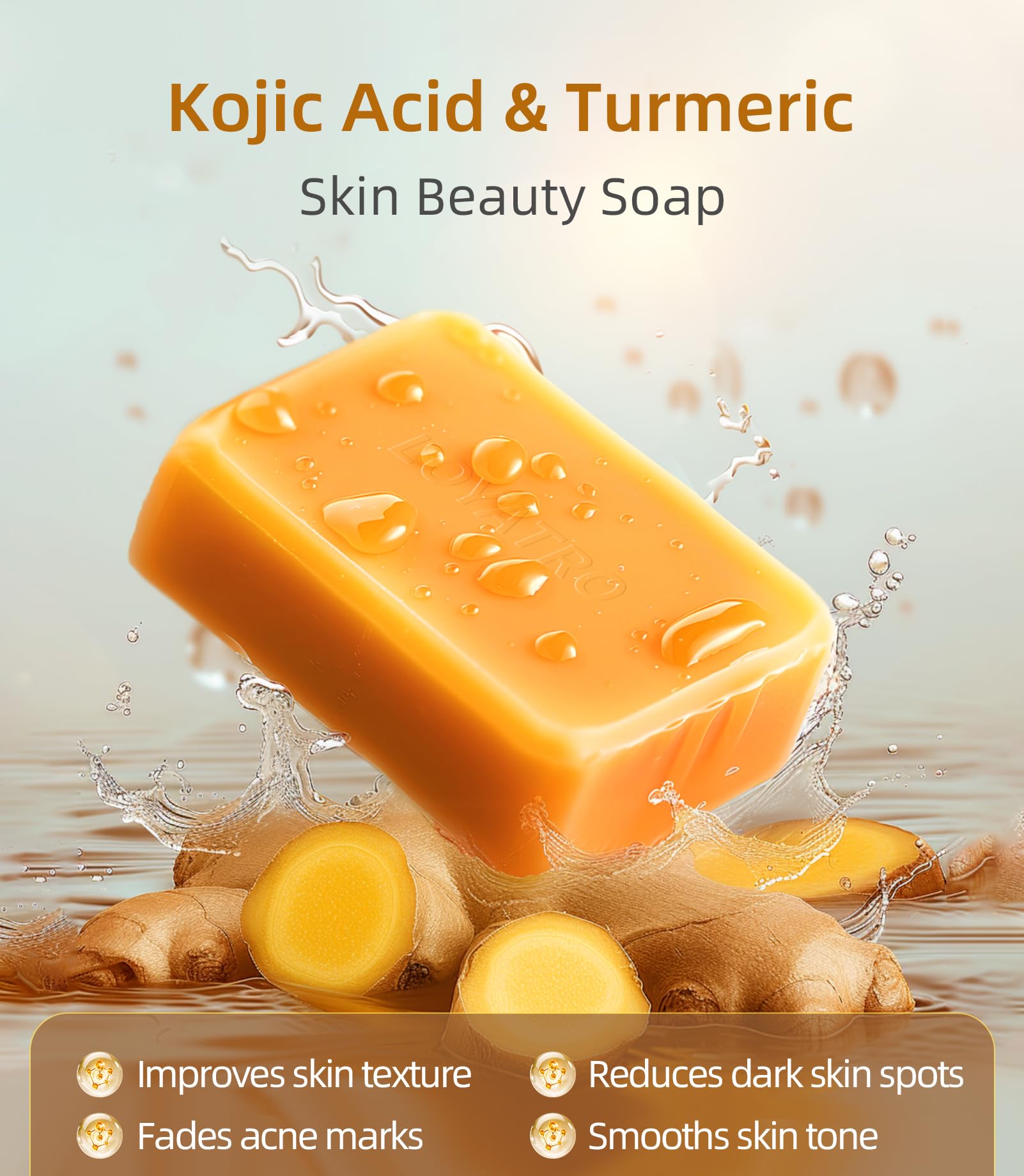 Loyatro Turmeric Soap For Dark Spots Kojic Acid Turmeric Soap Bar For Face & Body-Acne, Dark Spots, Smooth Skin, For All Skin Ty