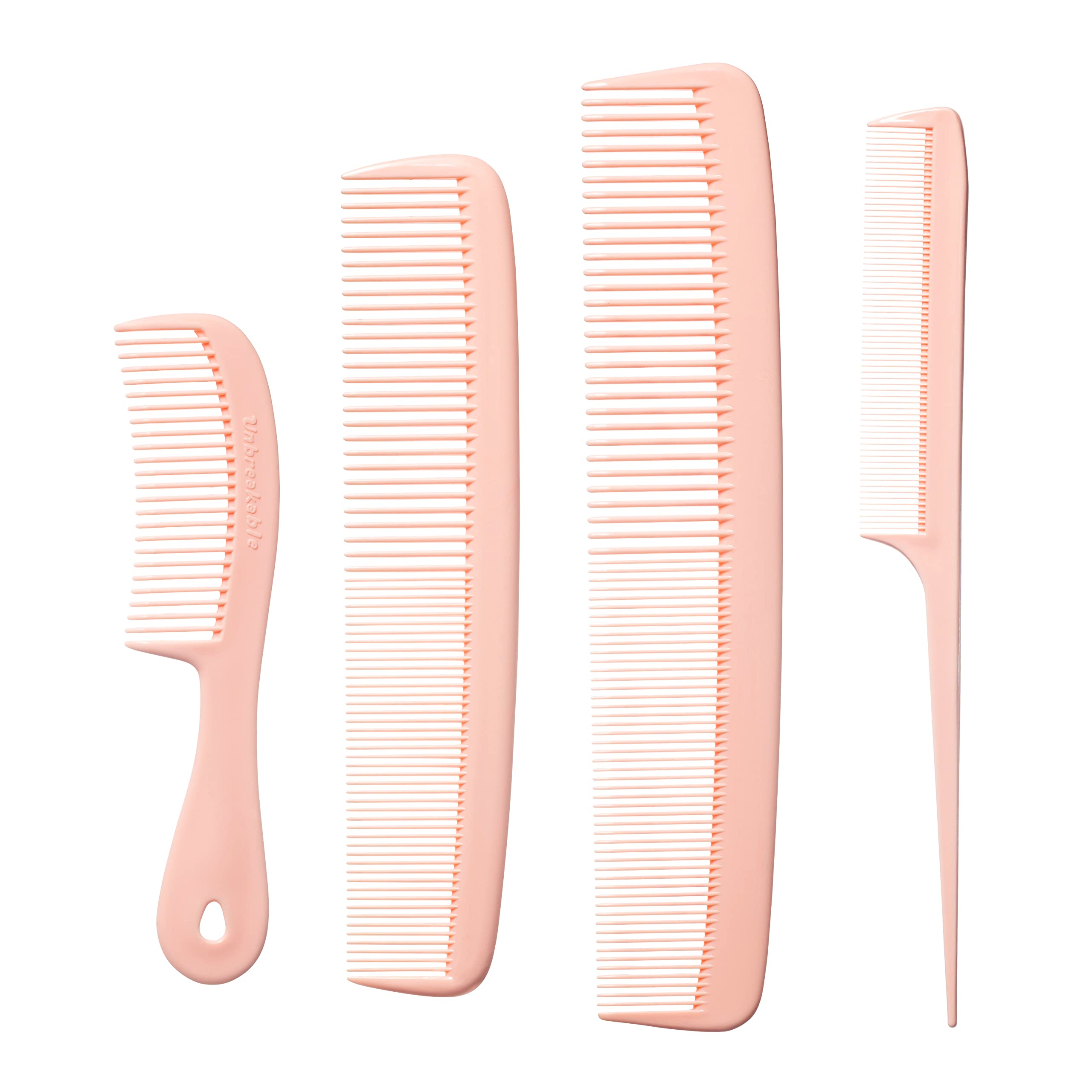 Mars Wellness 4 Piece Professional Comb Set Peach Pastel - USA MADE - Fine Pro Tail Combs, Dresser Hair Comb Styling Comb - Prem