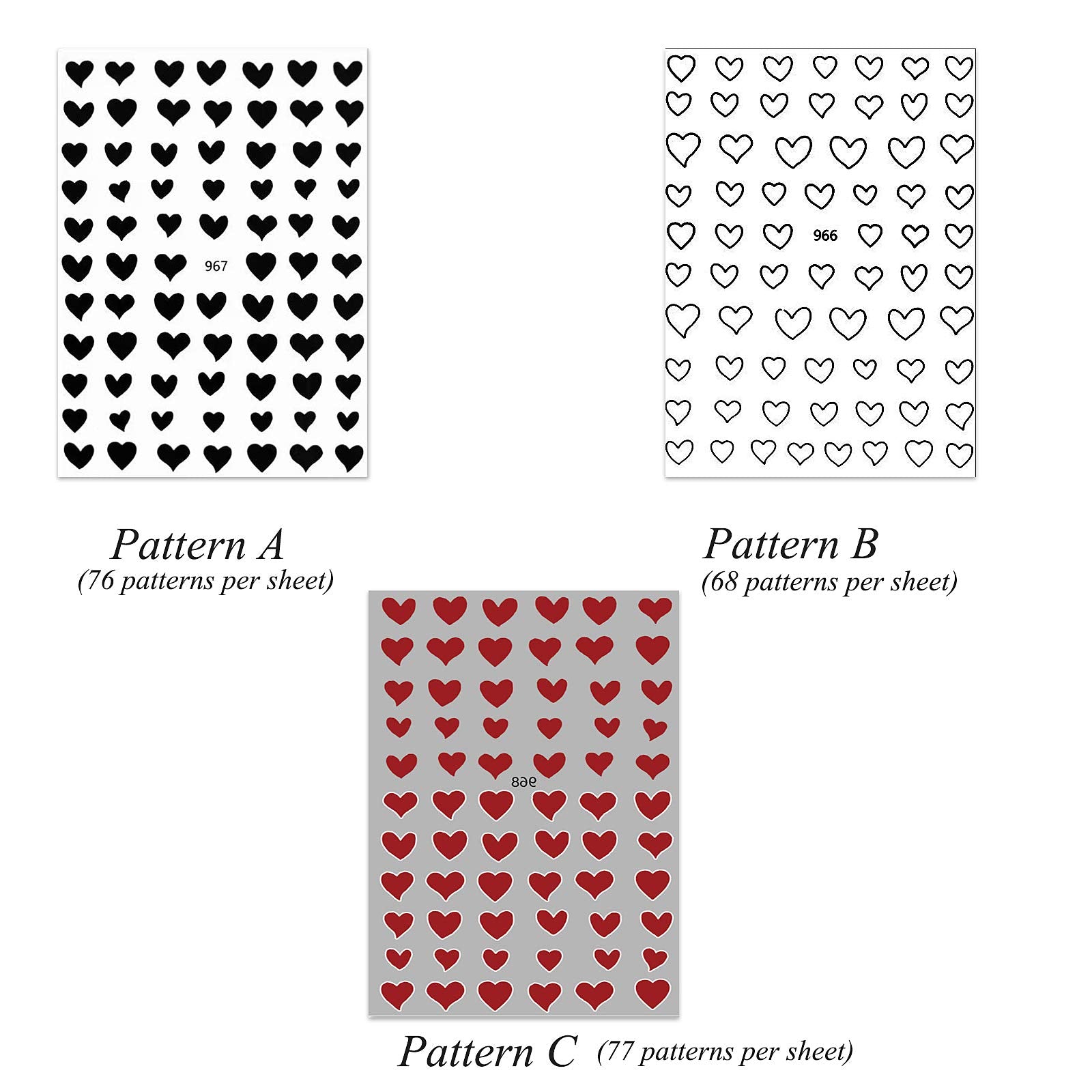 15 Large Sheets Hearts Nail Stickers For Women Girls Kids - 3D Self Adhesive Heart Nail Decals For Natural Fingernails And Acryl