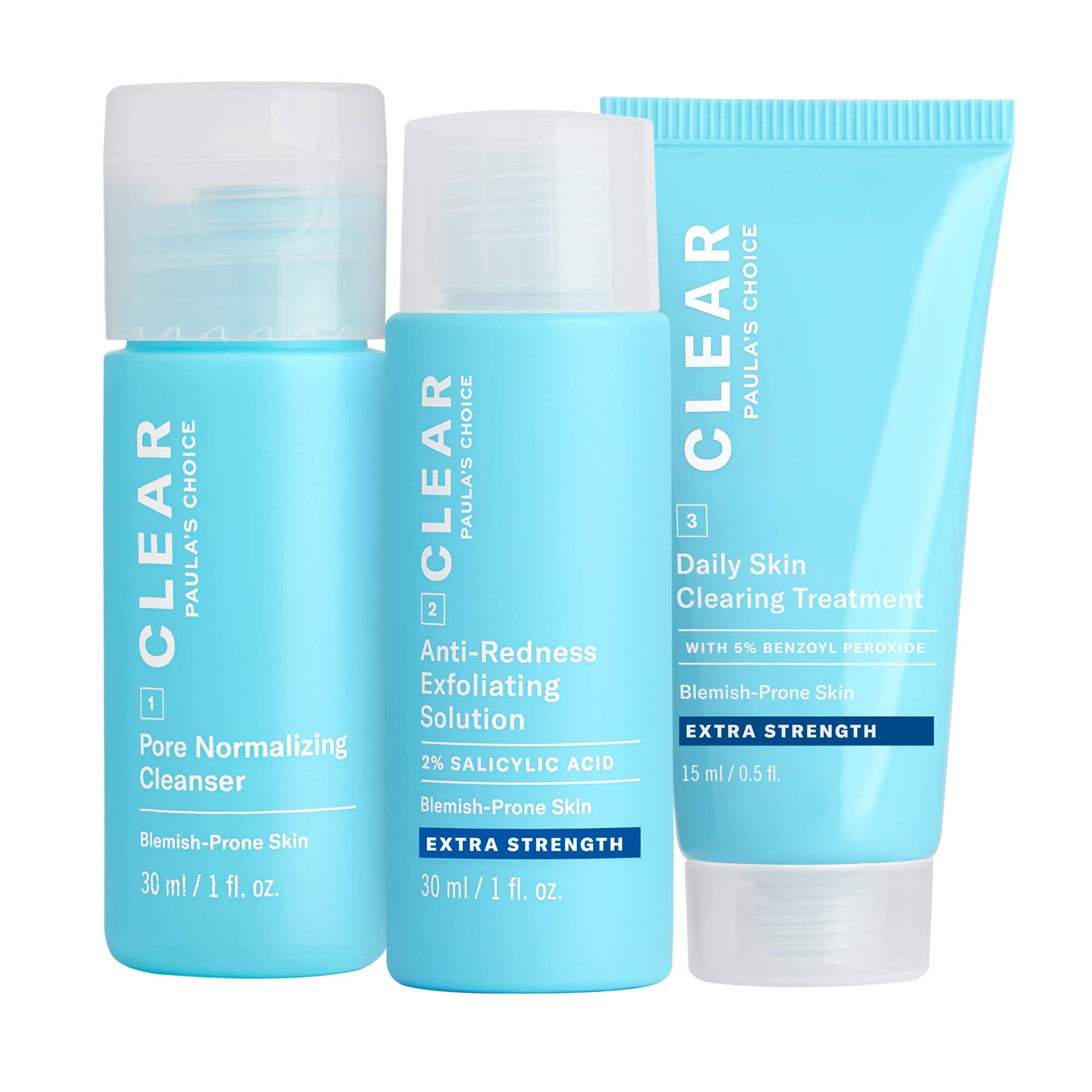 Paulas Choice Blemish Control, Clear Extra Strength Acne Travel Kit, 2% Salicylic Acid & 5% Benzoyl Peroxide For Severe Acne, Re