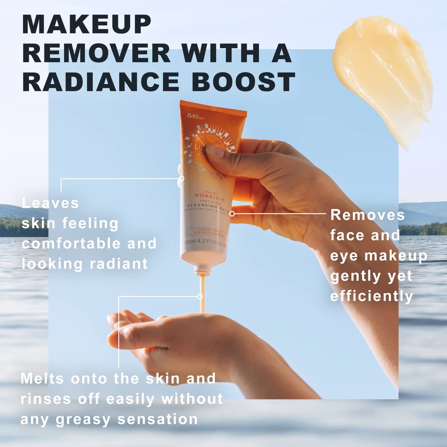 Lumene Nordic C Pure Glow Cleansing Balm - Make Up Remover Balm With Vitamin C For Skin Radiance - Vegan Eye Makeup Remover & Fa