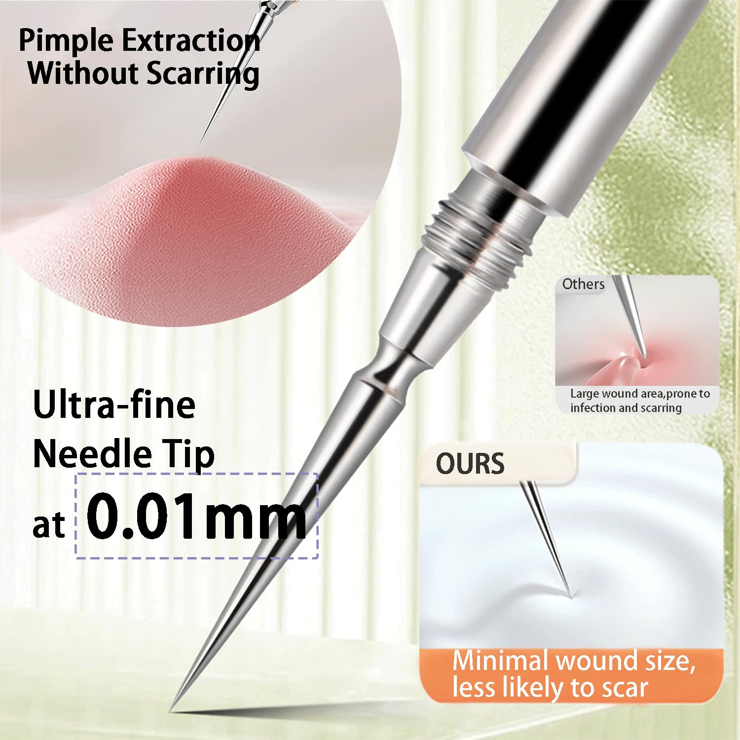 2-In-1 Professional Stainless Steel Acne Removal Needle, Whitehead & Blackhead Remover Tool, Pimples Comedone Extractor Removal