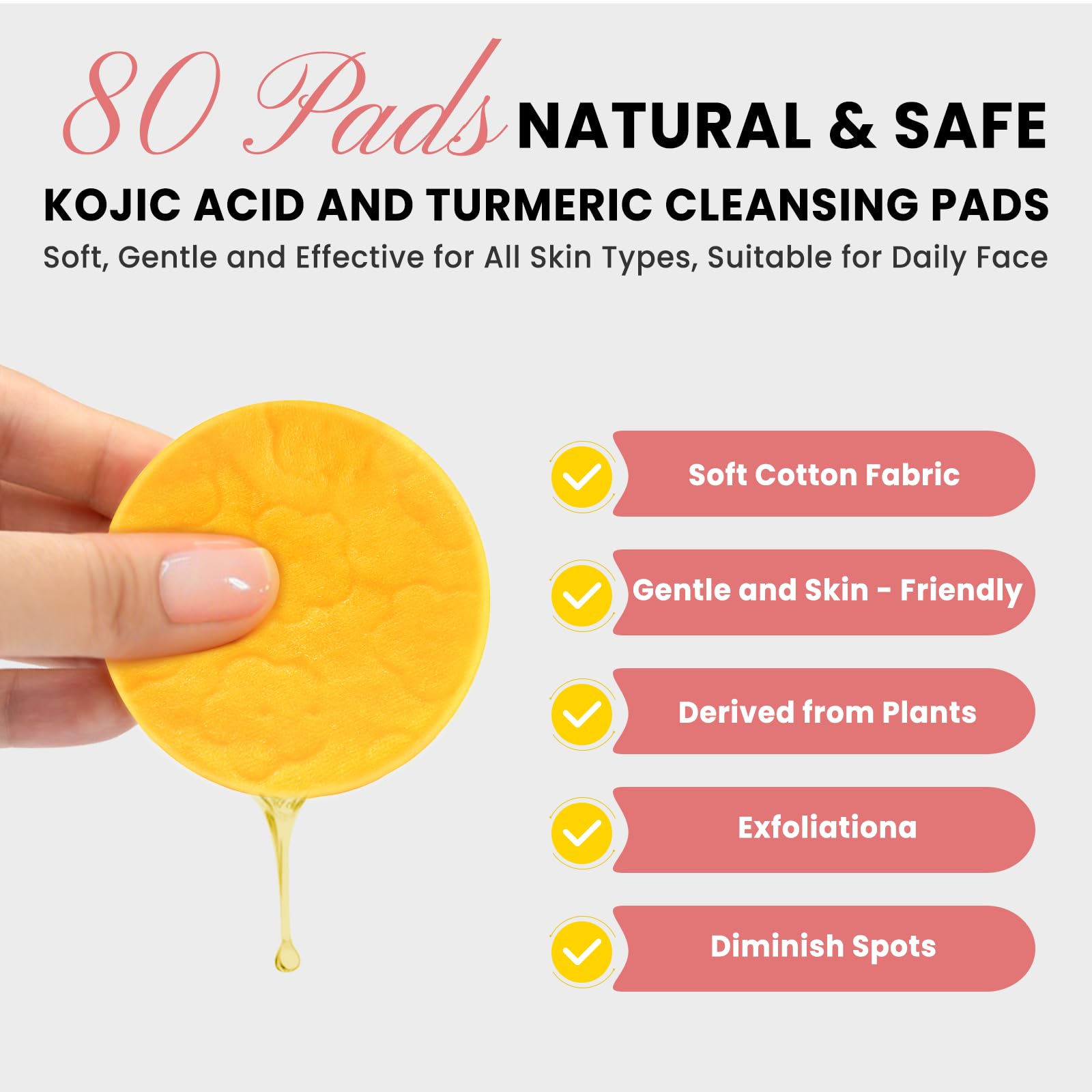 Turmeric Kojic Acid Cleansing Pads: Turmeric Cleansing Pad For Dark Spots - Turmeric Exfoliating Face Scrub Pads For Face And Bo