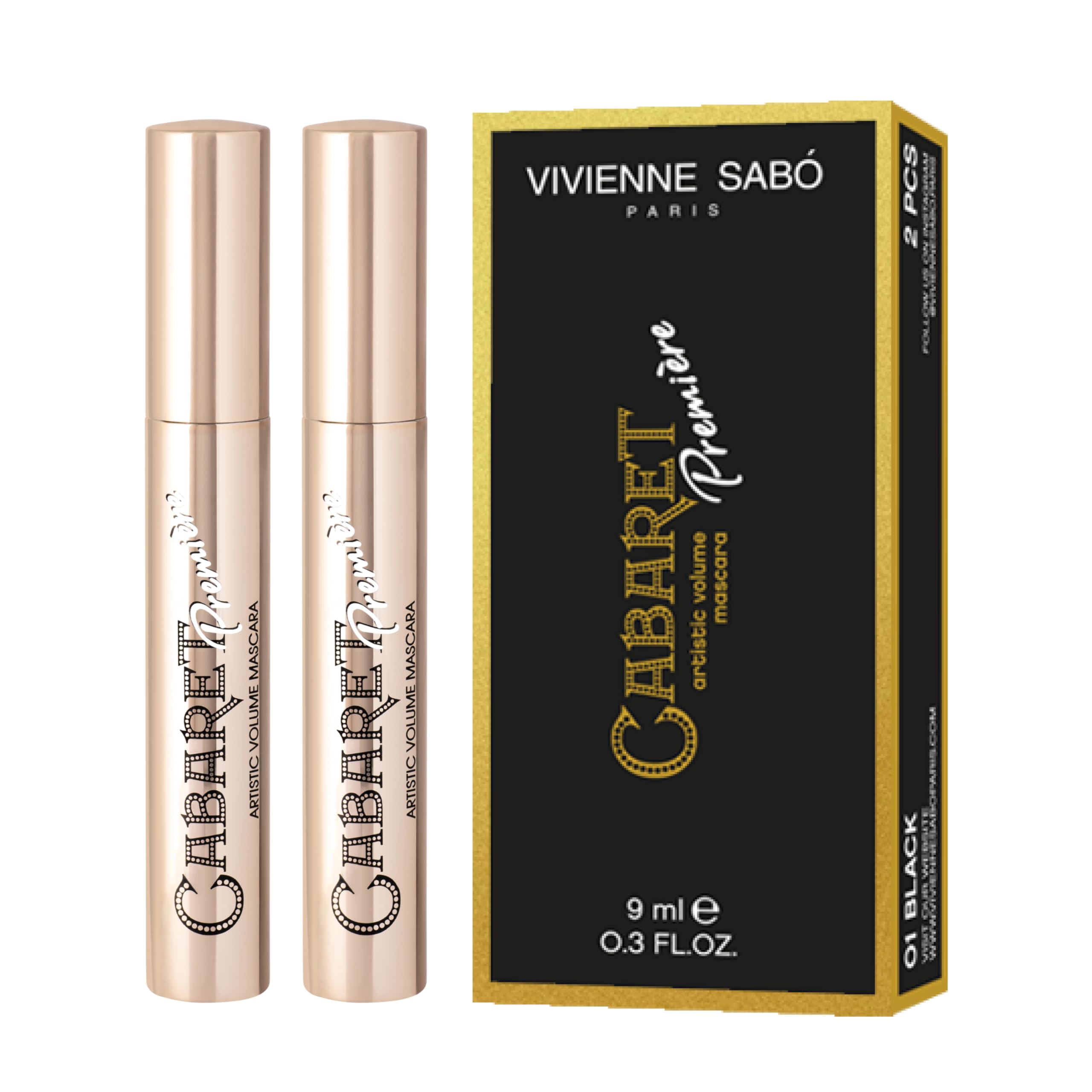 Vivienne Sab   Paris - Classic Everyday Mascara Cabaret Premiere, Cruelty Free, Black, Made in Europe, DUO Pack (2 pieces)