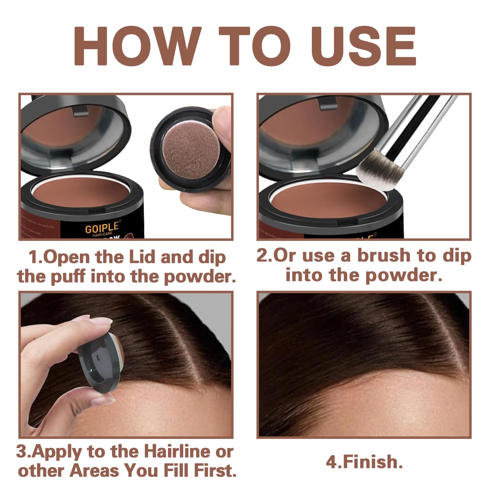 Lockmio Root Cover Up Powder For Women - 3Pcs Dark Brown Hairline Powder For Bald Spots, Eyebrows, Beard Line, Light-Blonde Hair