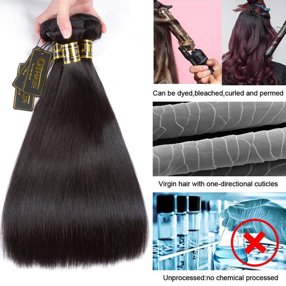 Qthair 14A Grade Straight Human Hair Bundles 16'' 16'' 18'' 100% Unprocessed Virgin Indian Human Hair Extensions For Women Human