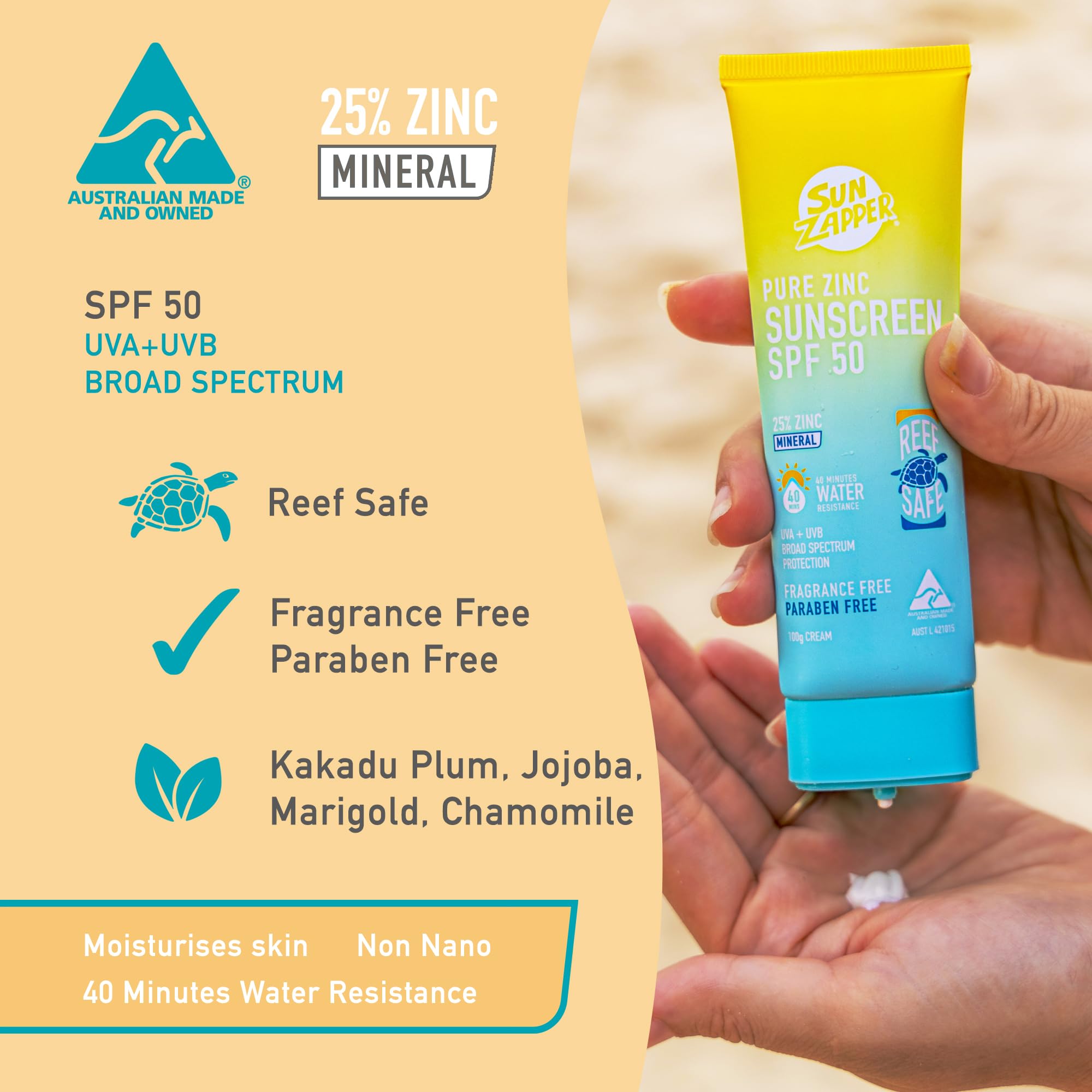Sun Zapper Pure Zinc Sunscreen Spf 50 Reef Safe Mineral Zinc 100G