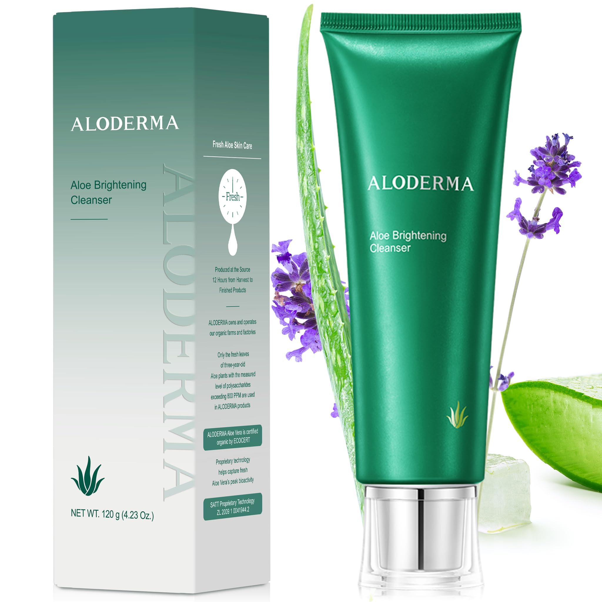 Aloderma Hydrating Facial Cleanser with Organic Aloe Vera - Daily Moisturizing Aloe Face Wash with Shea Butter, Vitamin E - Nour