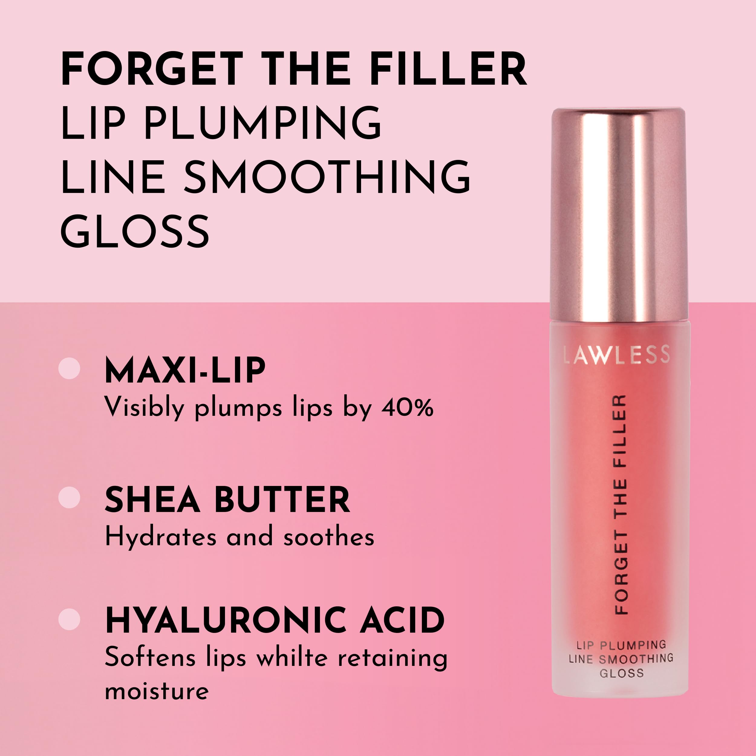 Lawless Forget The Filler Lip Plumping Line Smoothing Gloss - Cherry Vanilla - Premium Volumizing Lip Gloss With Natural Ingredi