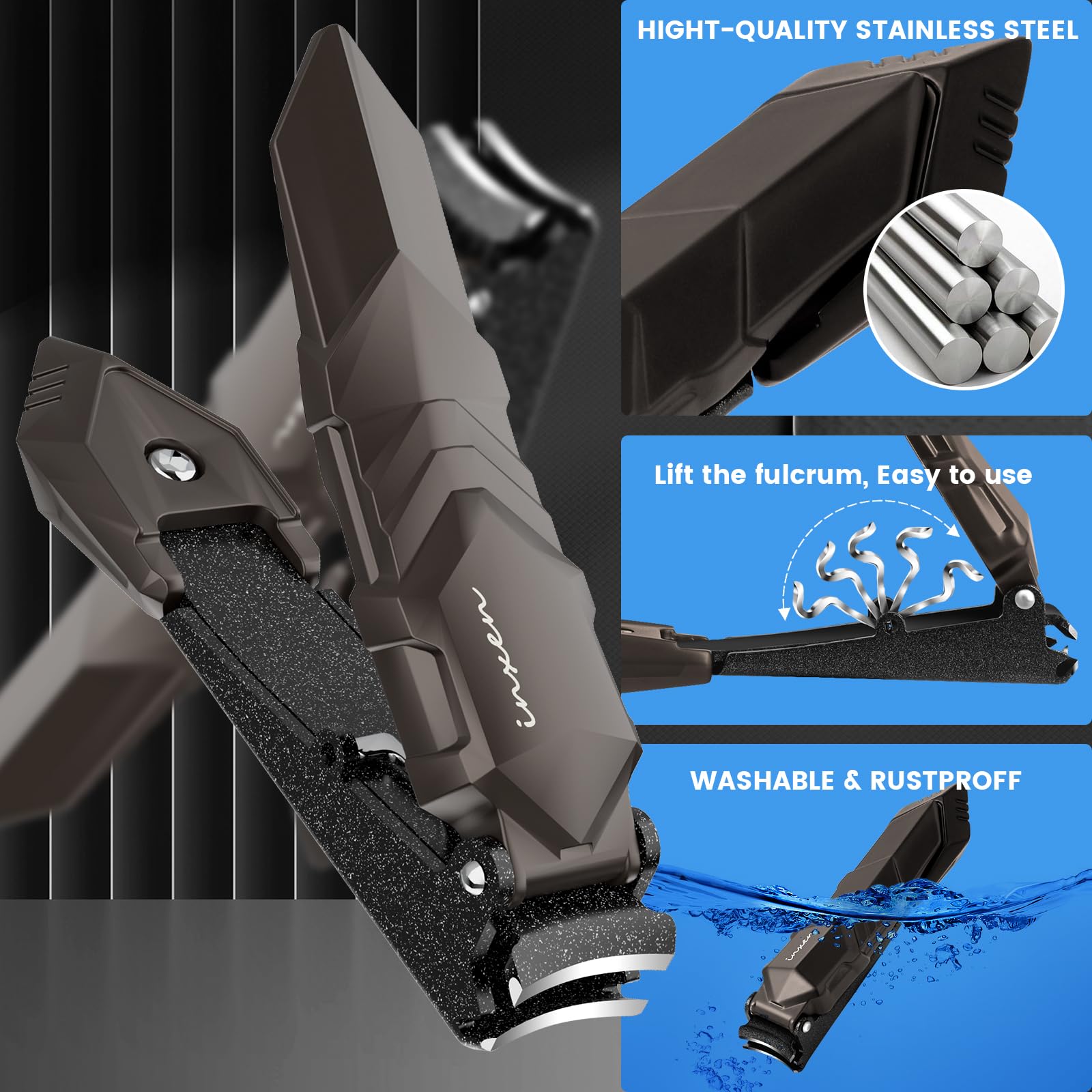 Inxen Nail Clippers For Men With Catcher, Sharp Heavy Duty No Splash Self-Collecting Nail Clippers, Stainless Steel Nail Clipper