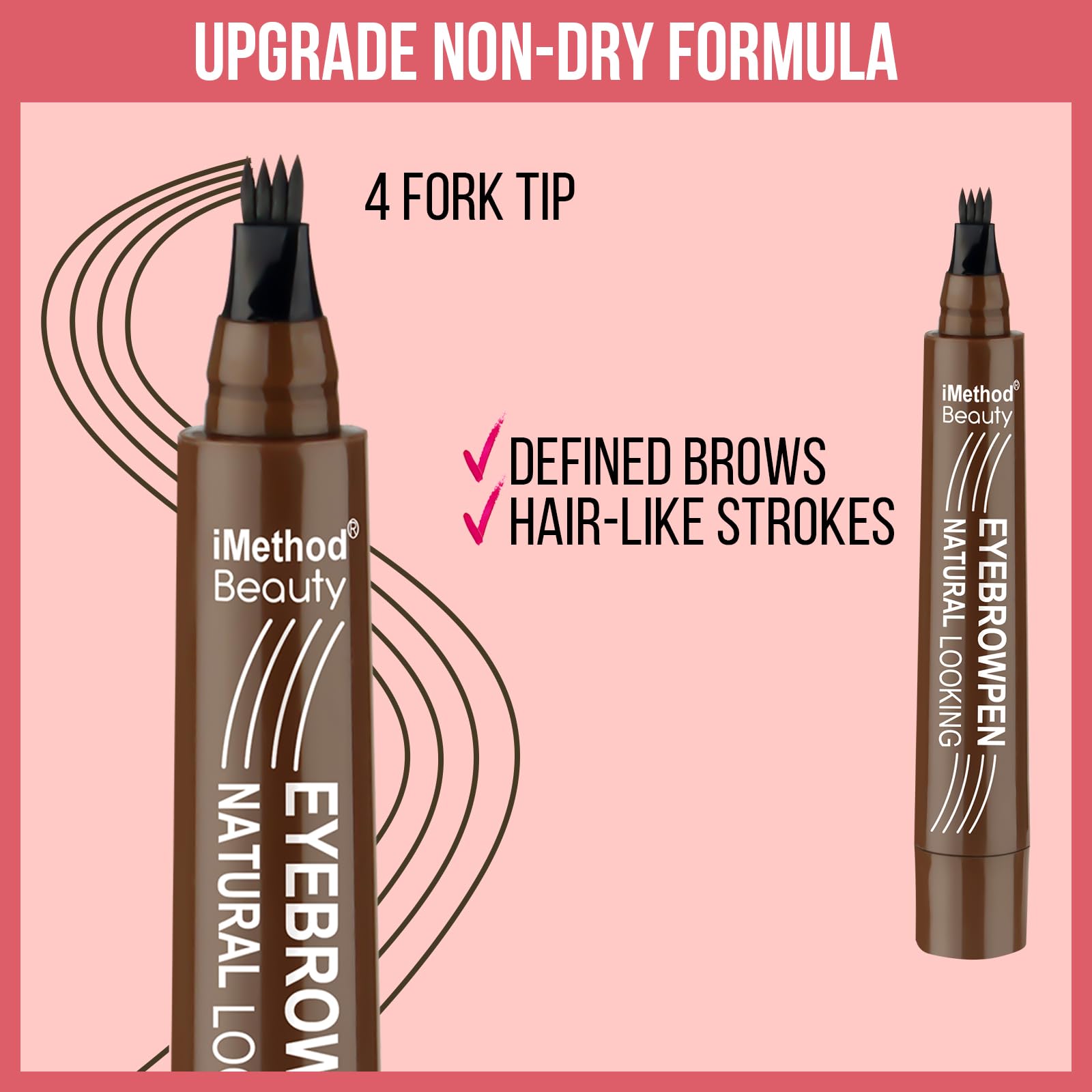 Imethod Eyebrow Pen - Eyebrow Pencil Magical Upgraded Eye Brow Pencils For Women With 4 Fork Tip & Spoolie Brush For Hair-Like D