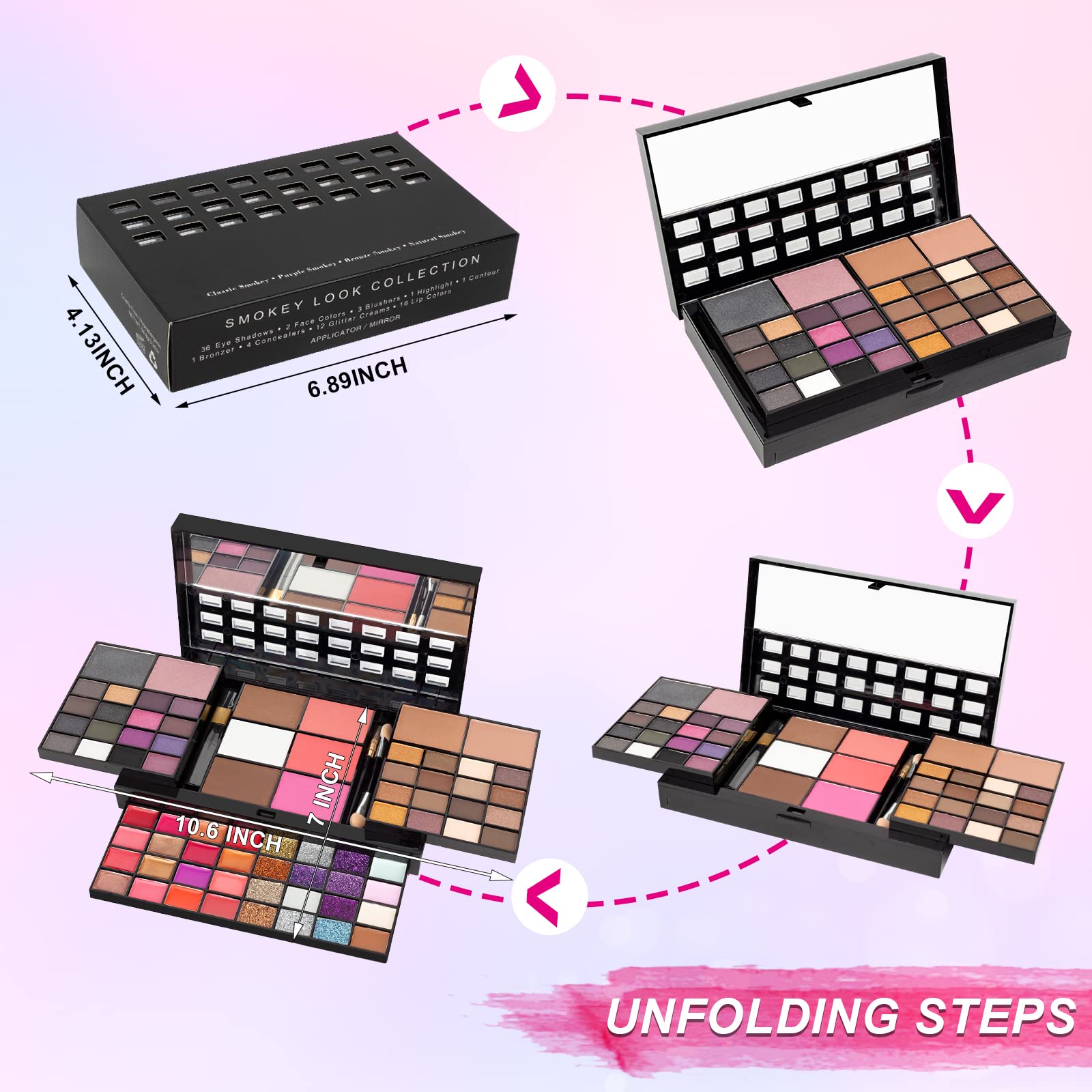All In One Makeup Gift Kit - Ultimate Color Combination - 36 Eyeshadow, 28 Lip Gloss, 3 Blusher, 4 Concealer, 3 Contour Powder,
