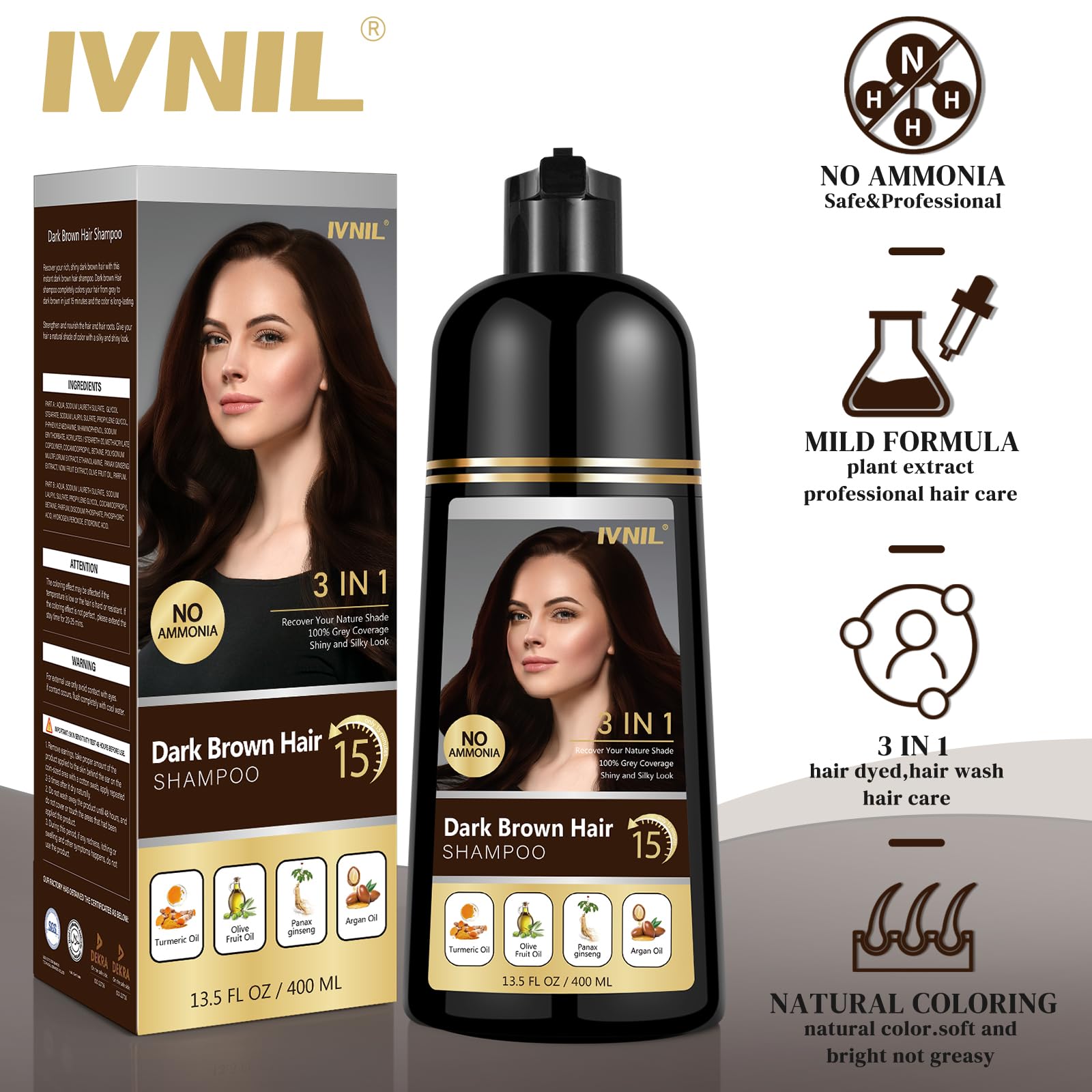 Ivnil Dark Brown Hair Dye Shampoo For Gray Hair Coverage Herbal Hair Color Shampoo 3 In 1 Permanent Shampoo Para Canas Champu Co