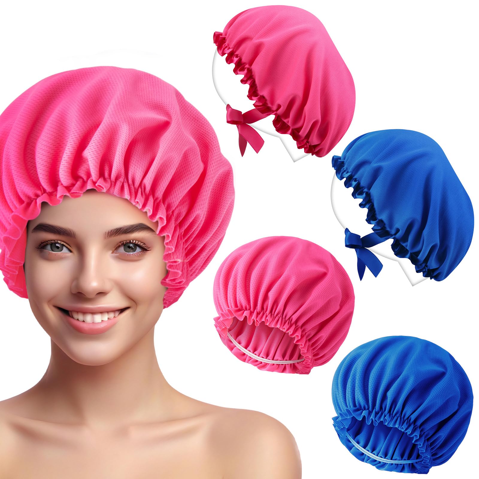 Vinsatin 4 Pcs UV Protection Tanning Face Cover and Bonnet Cap Set Include 2 Pcs Tanning Hair Cap and 2 Pcs Face Tanning Mask Pr