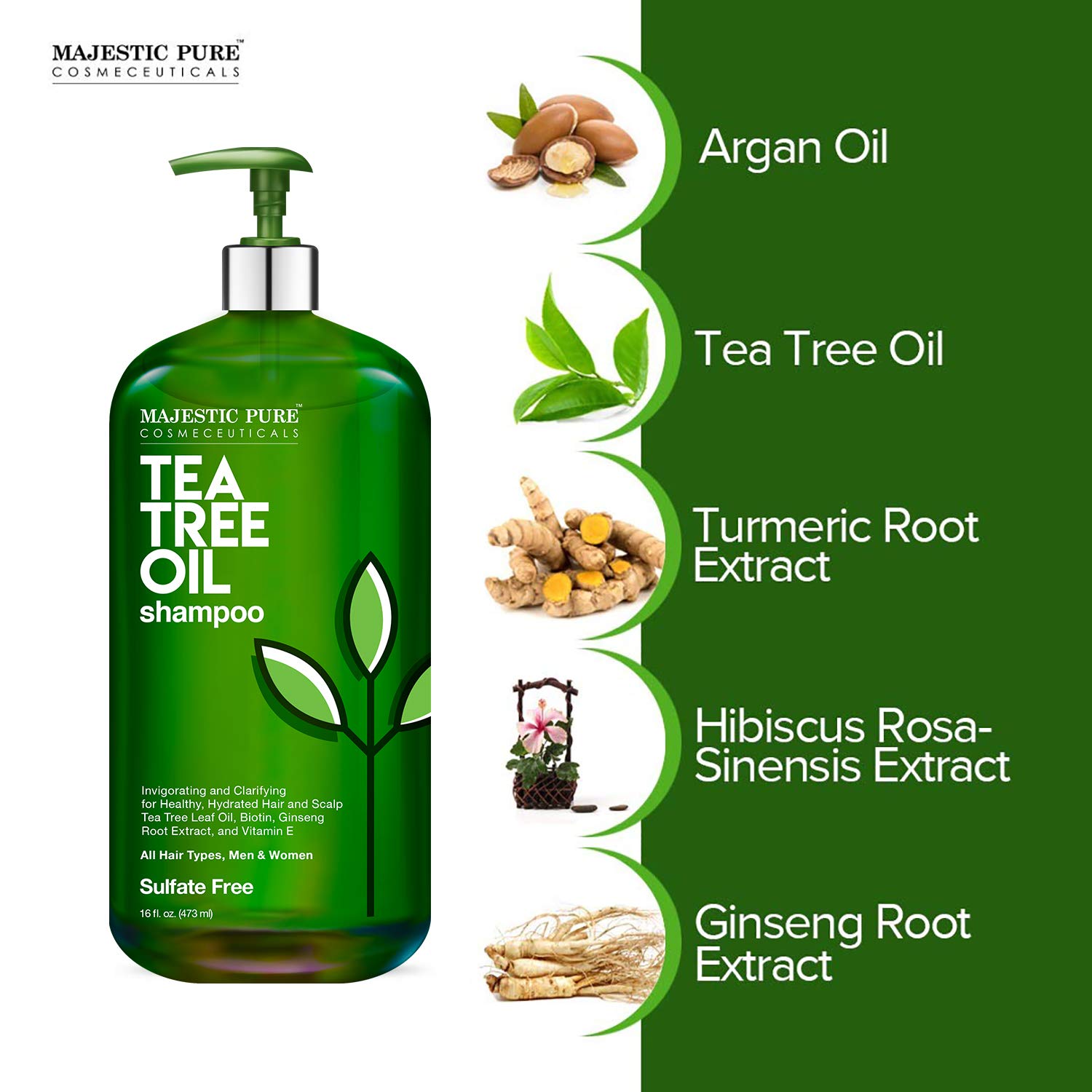Majestic Pure Tea Tree Shampoo For Men And Women -16 Fl Oz - Hydrating Formula Fights Dandruff, Lice And Itchy, Irritating Or Dr