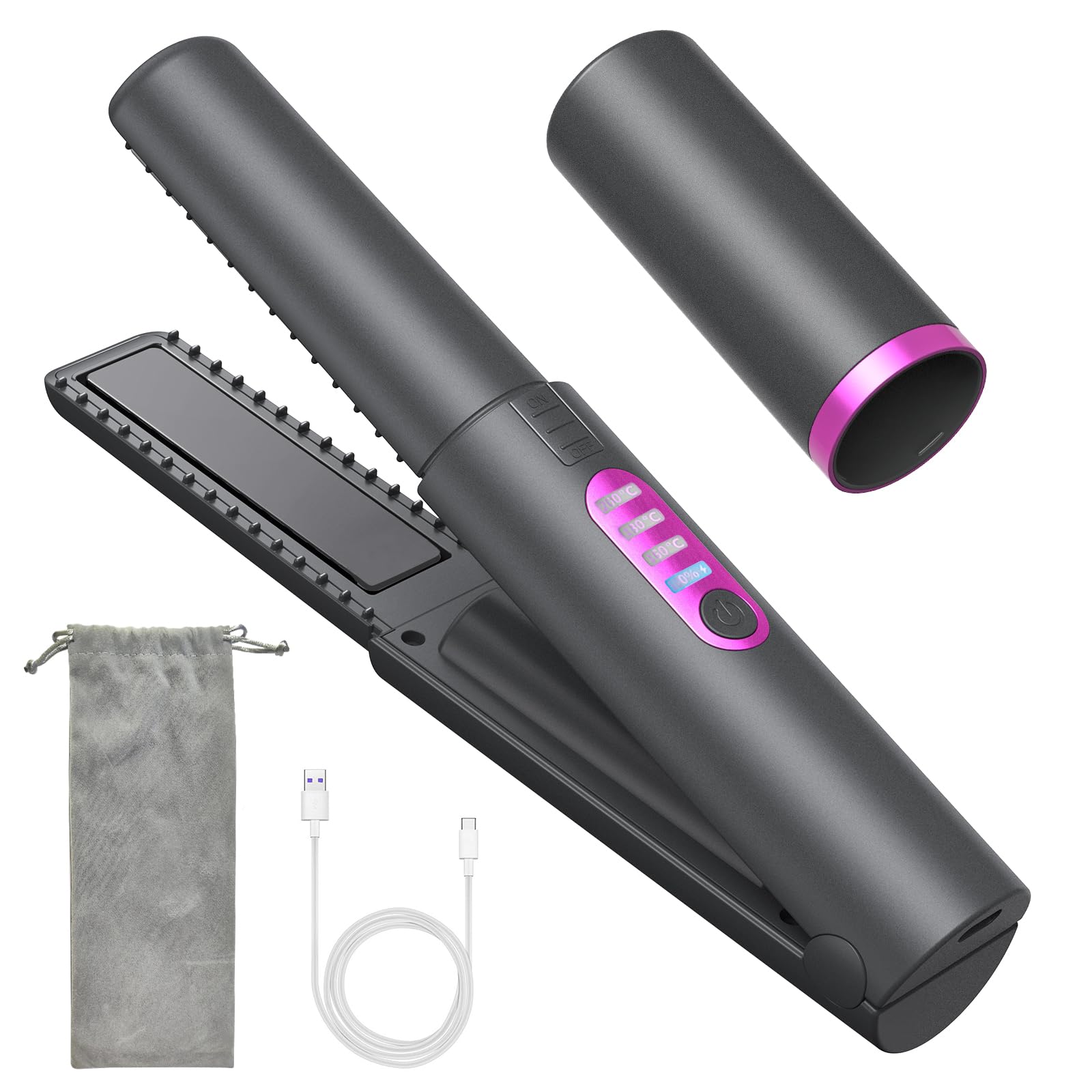 OBEST Cordless Hair Straighteners Curler 2 in 1, Mini Portable Travel Wireless Flat Iron, Fast Heat Up, Anti-Scald 3-Level Strai