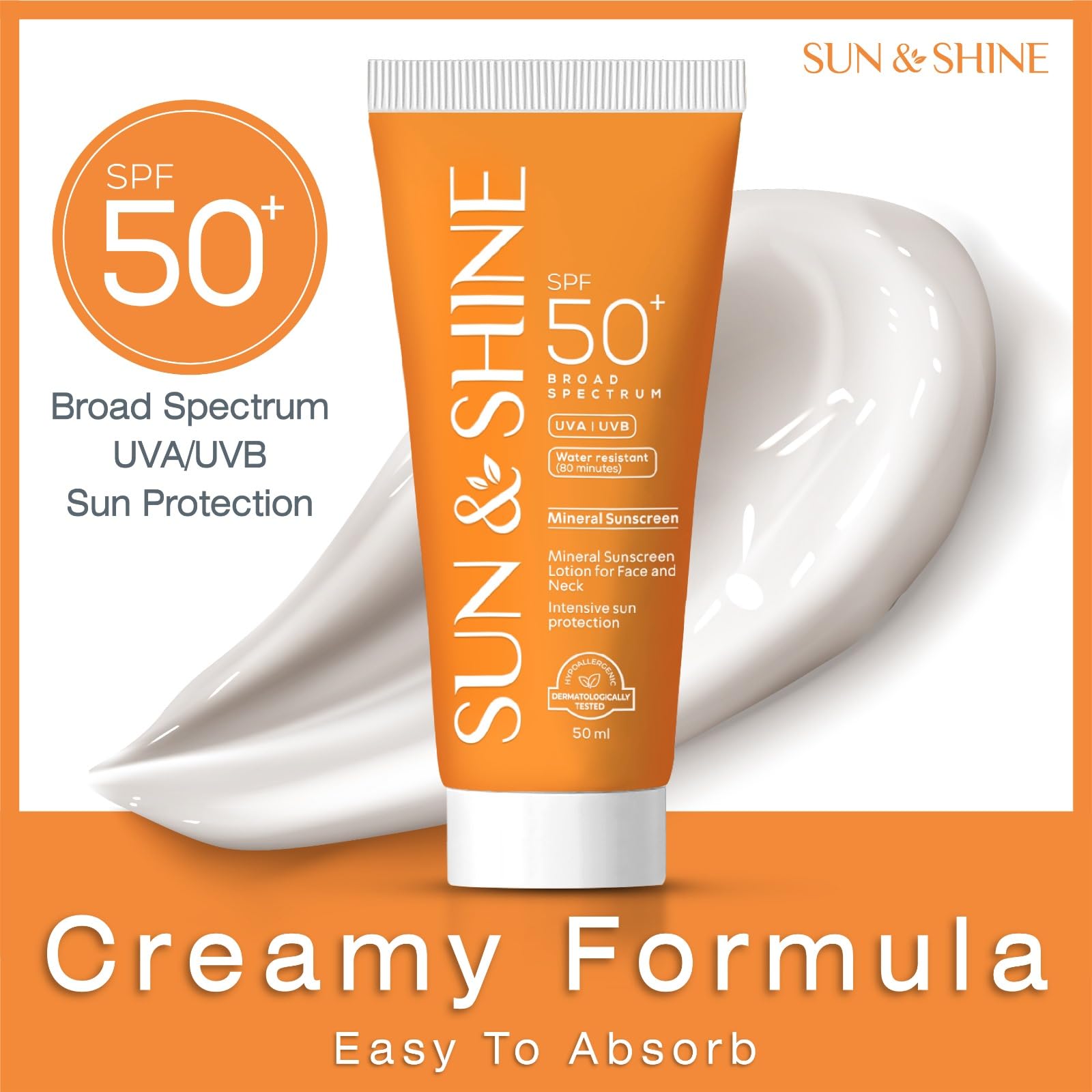 Sun&Shine 100% Mineral Sunscreen Zinc Oxide For Sensitive Skin: Spf50+ Broad Spectrum Uva Uvb, Face Sunscreen Lotionreef Safe, F