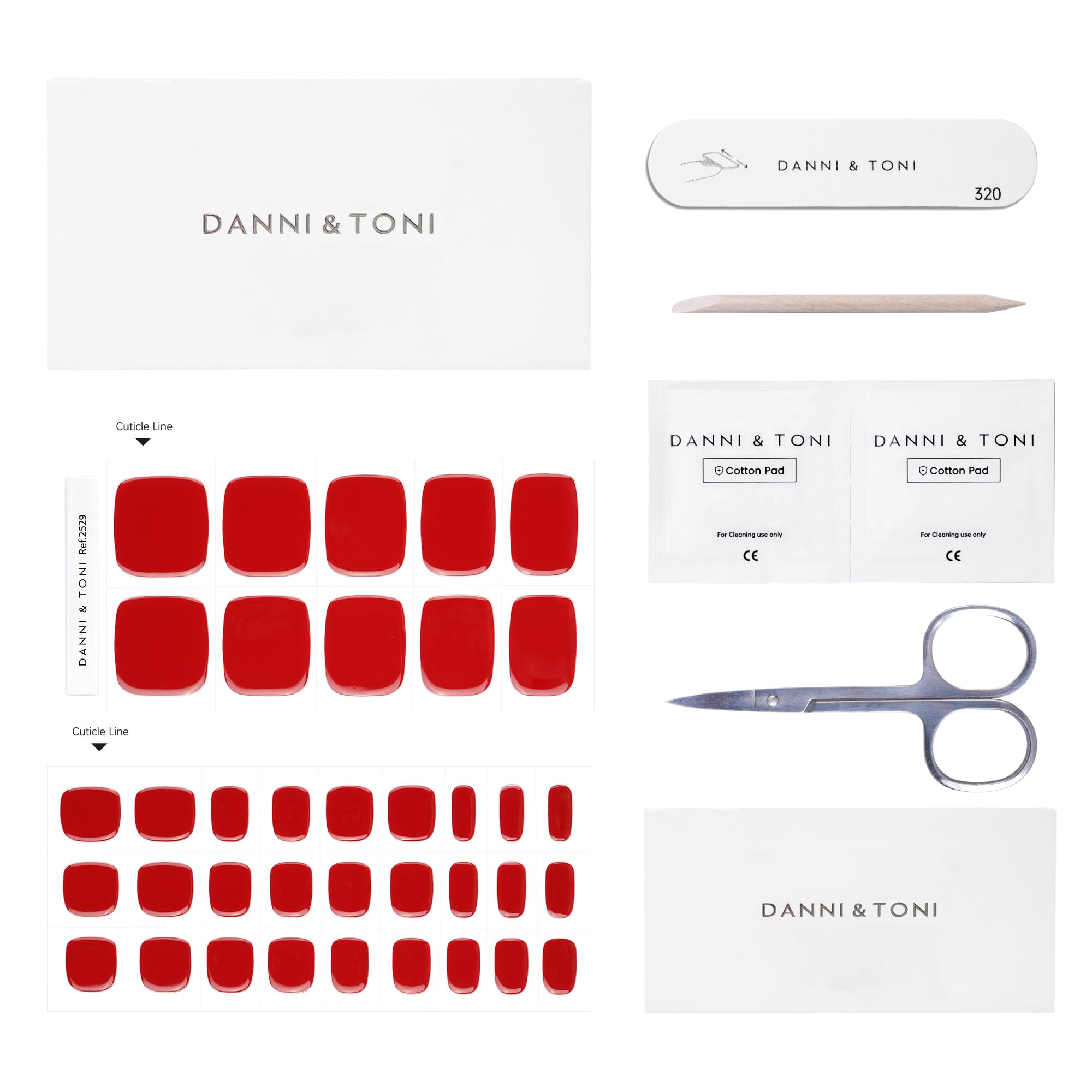 Danni & Toni Semi Cured Gel Toenail Strips Red (Scarlet Delight) Gel Toenail Stickers Glazed Gel Pedi Wraps 37 Stickers