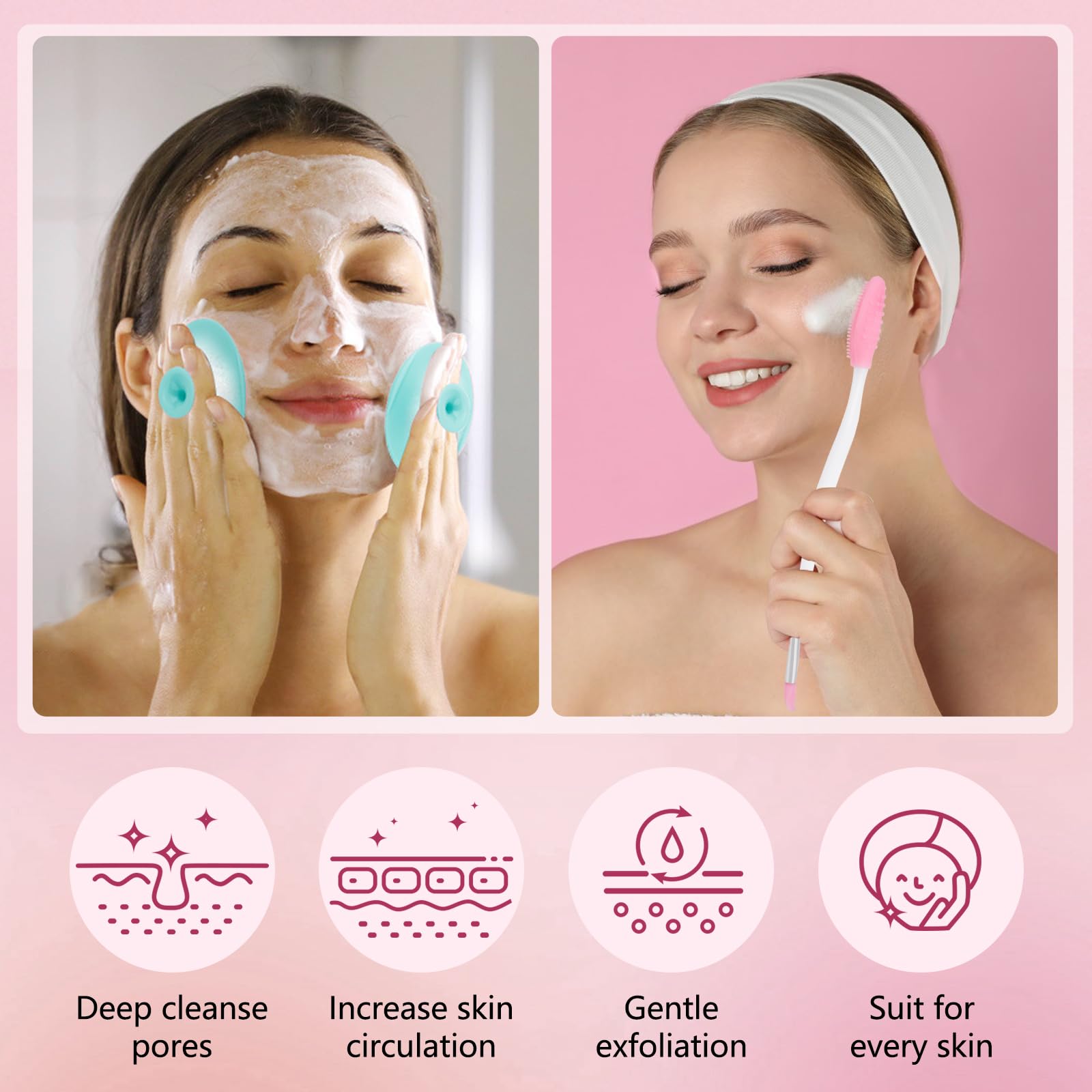 Silicone Face Scrubber, 2Pcs Exfoliating Lip Brush, 1Pcs Cleansing Brush,2Pcs Face Mask Brush Exfoliator Blackhead Skin Care Too